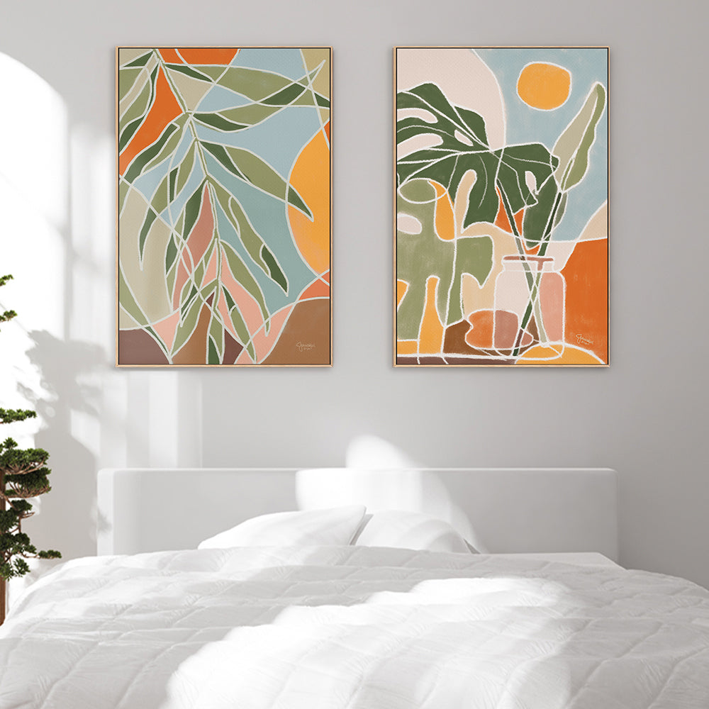 wall-art-print-canvas-poster-framed-Bungalow Palm and Monstera, Set Of 2-by-Junia Kall-Gioia Wall Art