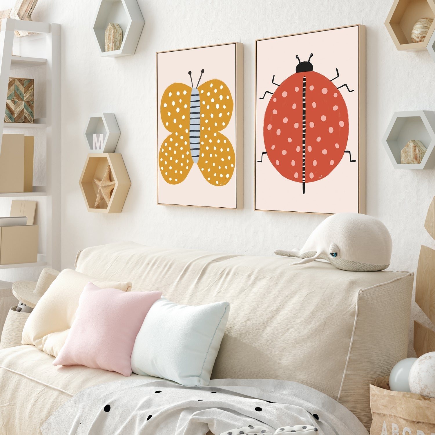 wall-art-print-canvas-poster-framed-Butterfly and Ladybug, Set Of 2 , By Menina Lisboa-2