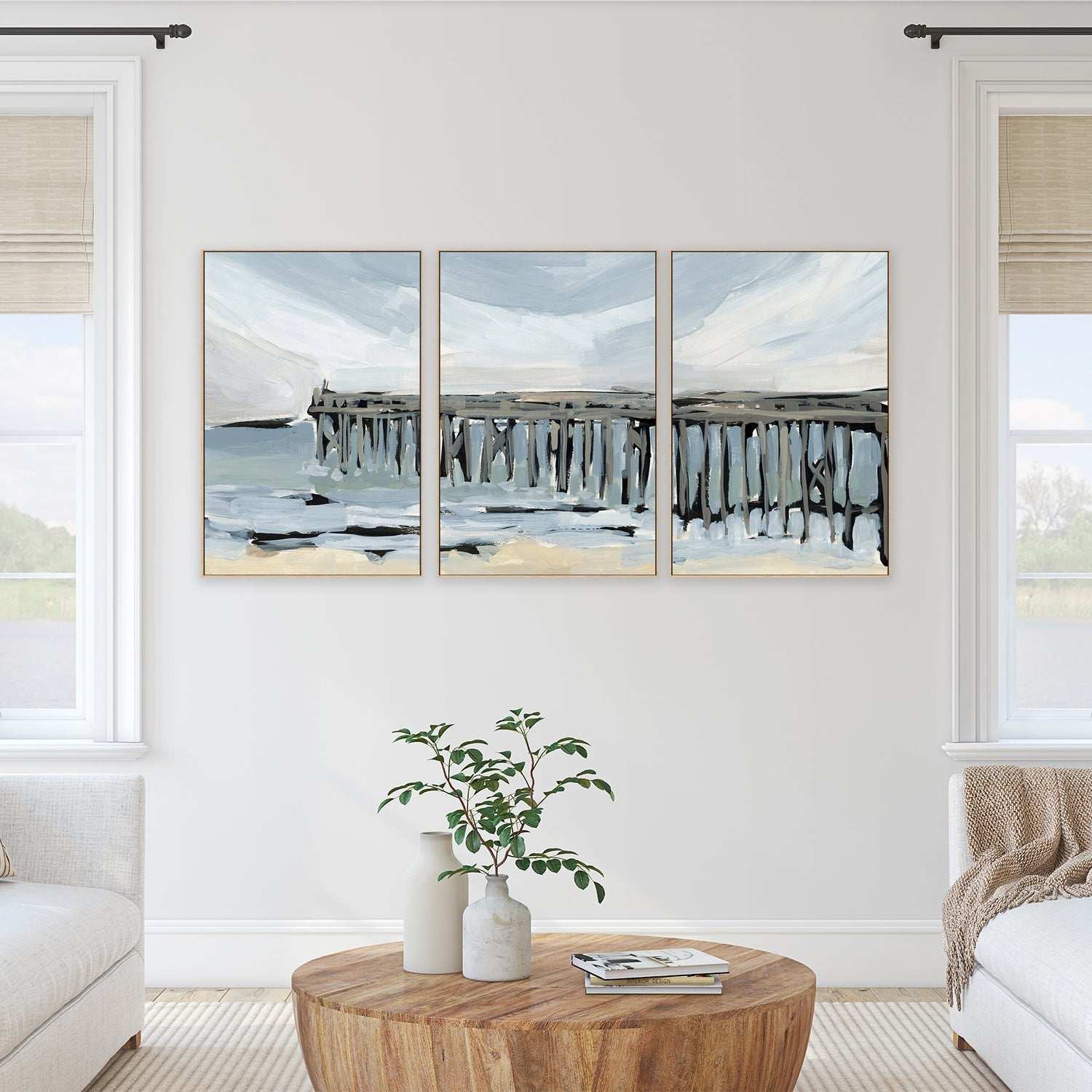 wall-art-print-canvas-poster-framed-By The Sea, Style A, B & C, Set Of 3-by-Emily Wood-Gioia Wall Art