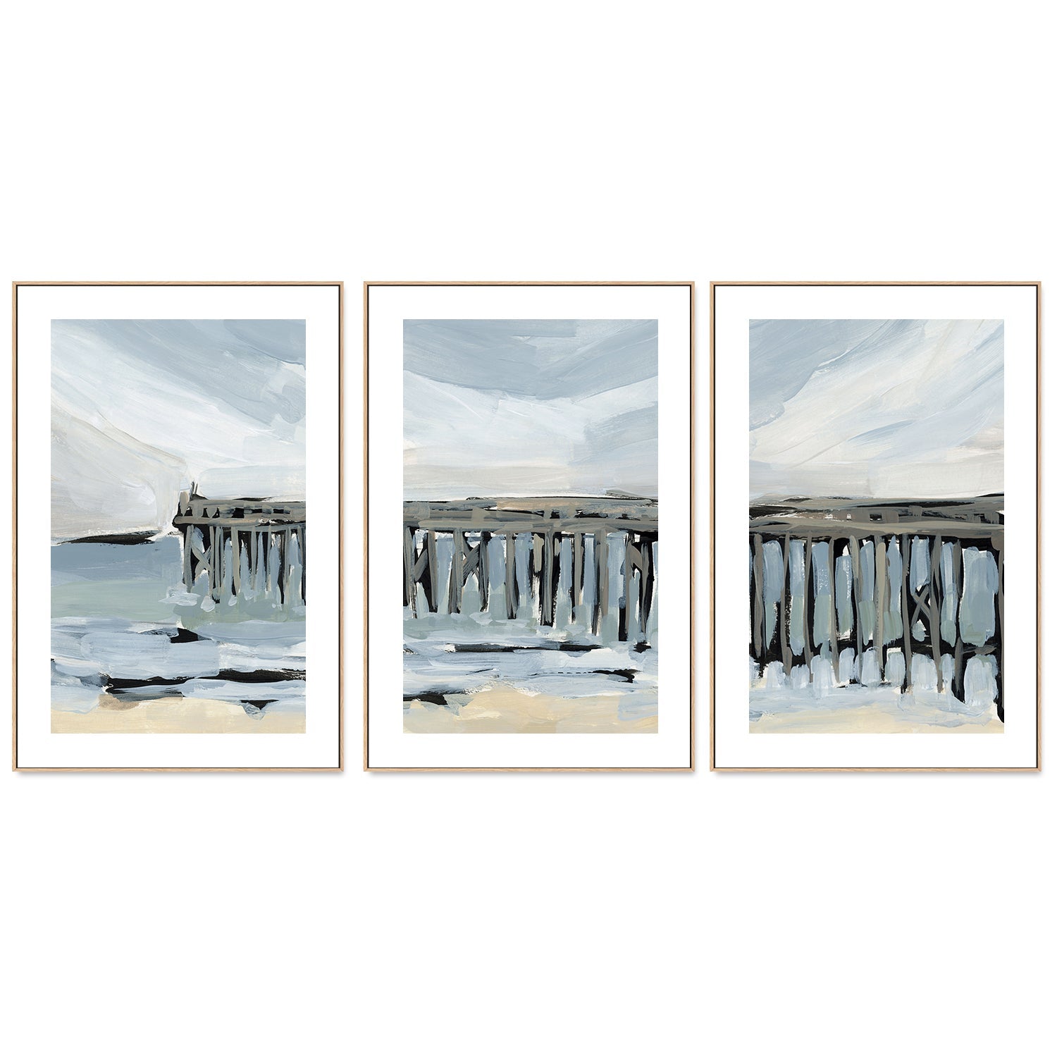 wall-art-print-canvas-poster-framed-By The Sea, Style A, B & C, Set Of 3-by-Emily Wood-Gioia Wall Art