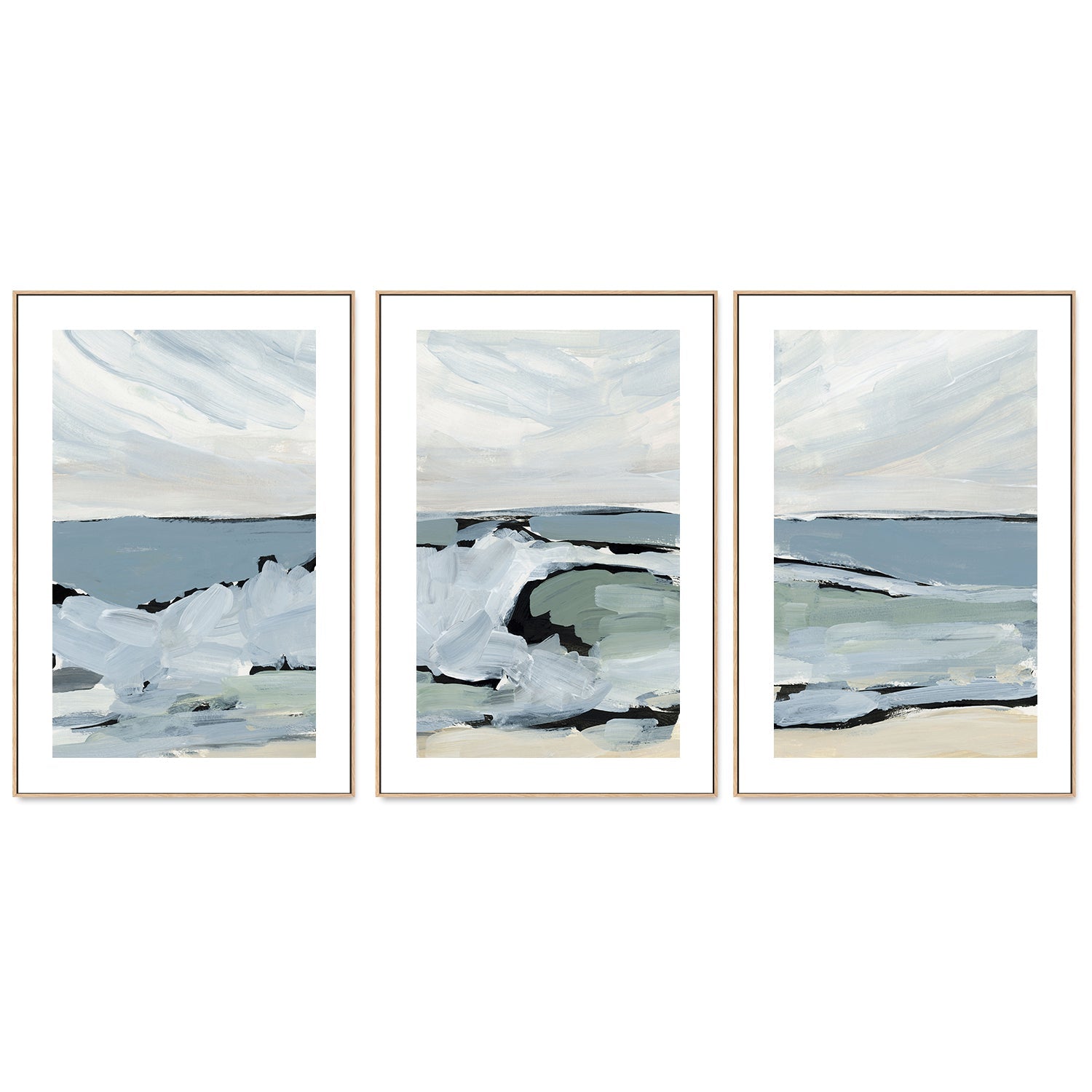 wall-art-print-canvas-poster-framed-By The Sea, Style D, E & F, Set of 3-by-Emily Wood-Gioia Wall Art