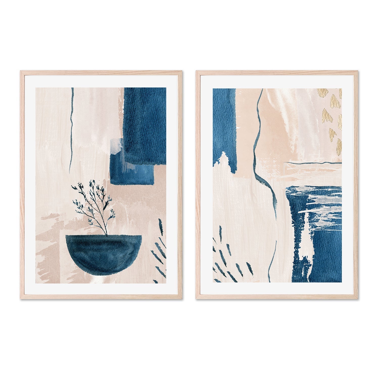 wall-art-print-canvas-poster-framed-Calm Blues, Style A & B, Set Of 2, By Sally Ann Moss-GIOIA-WALL-ART