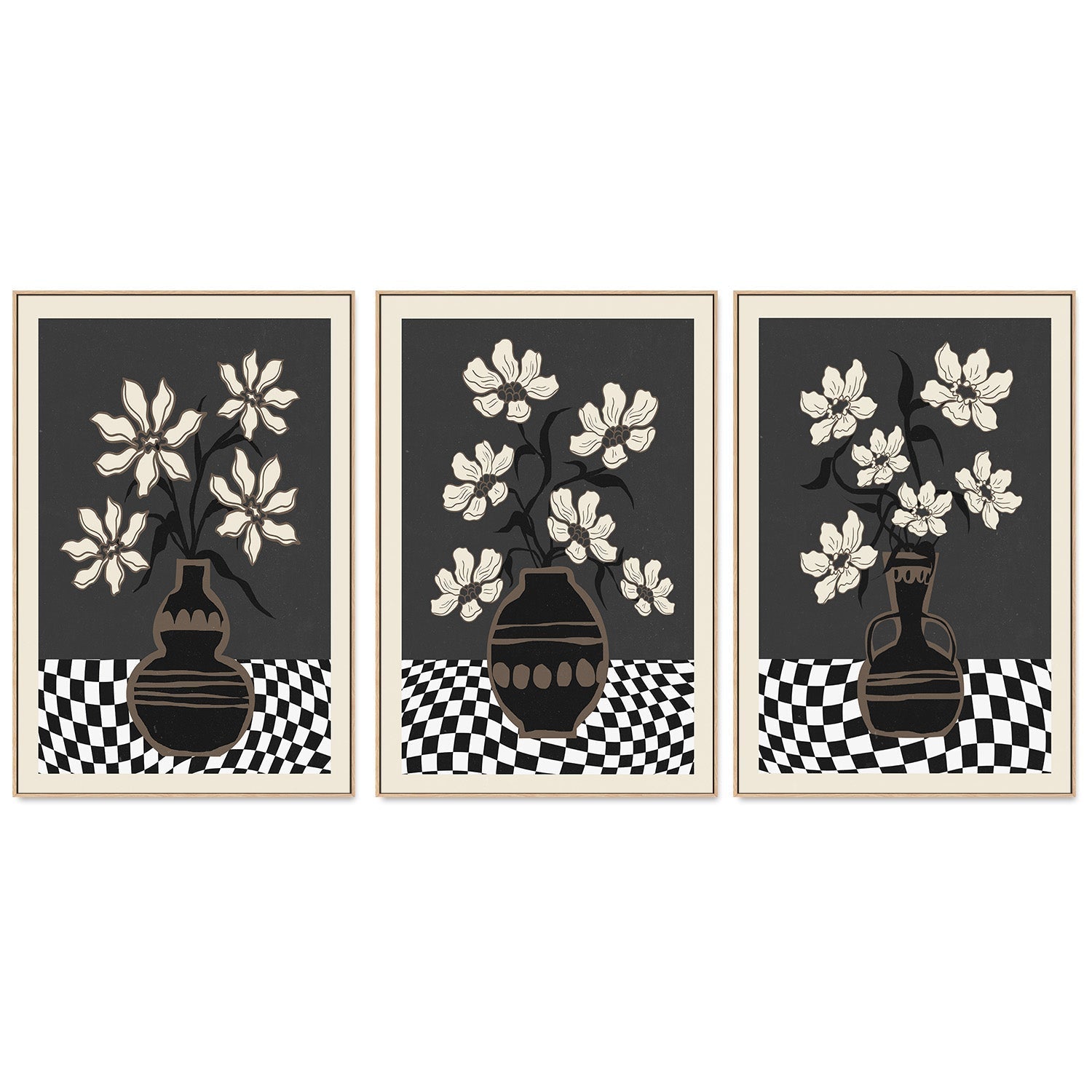 wall-art-print-canvas-poster-framed-Checker Floral, Style A, B & C, Set Of 3 , By Nina Blue-4