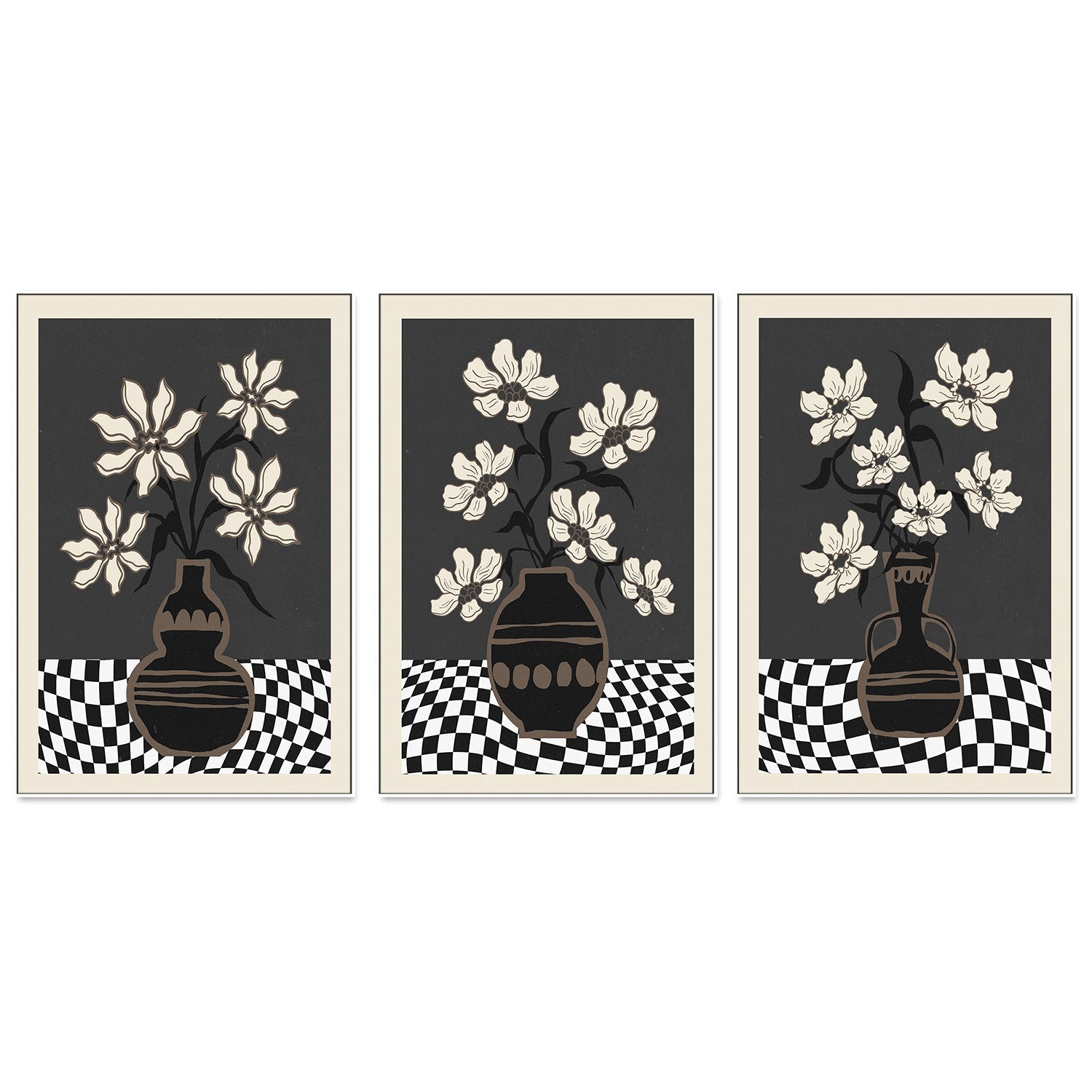 wall-art-print-canvas-poster-framed-Checker Floral, Style A, B & C, Set Of 3 , By Nina Blue-5