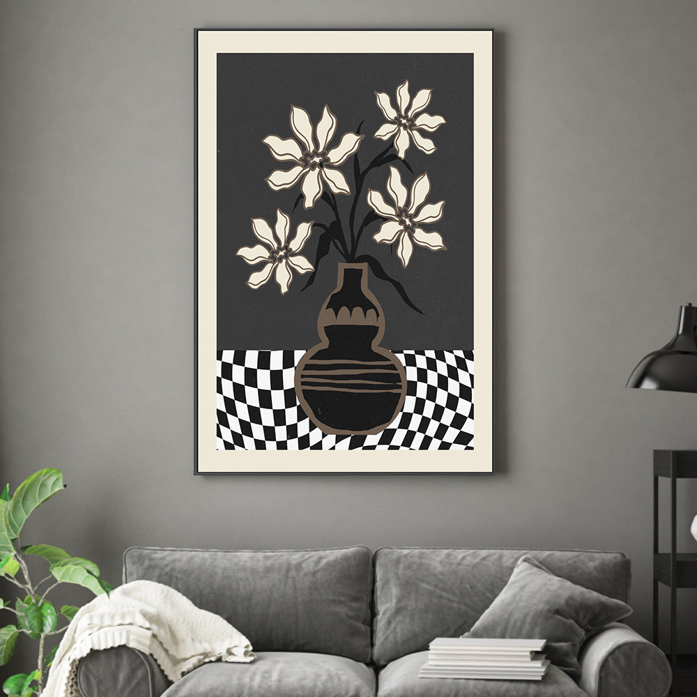 wall-art-print-canvas-poster-framed-Checker Floral, Style A , By Nina Blue-2