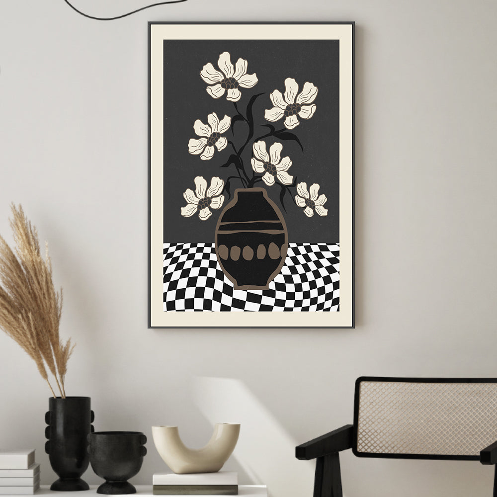 wall-art-print-canvas-poster-framed-Checker Floral, Style B , By Nina Blue-2