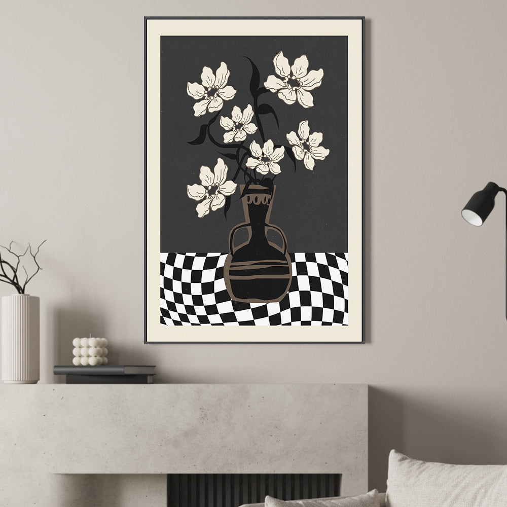 wall-art-print-canvas-poster-framed-Checker Floral, Style C , By Nina Blue-2