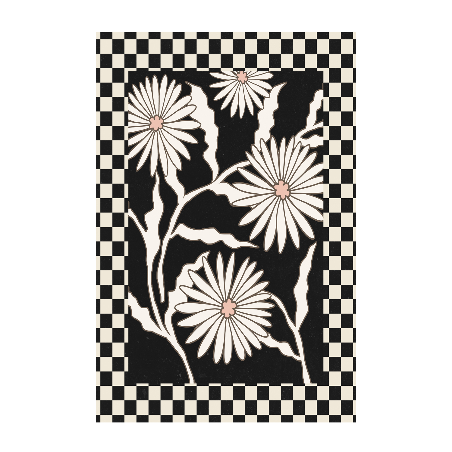 wall-art-print-canvas-poster-framed-Checker Floral, Style D , By Nina Blue-1