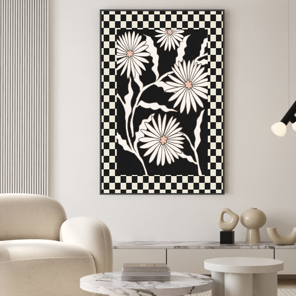 wall-art-print-canvas-poster-framed-Checker Floral, Style D , By Nina Blue-2