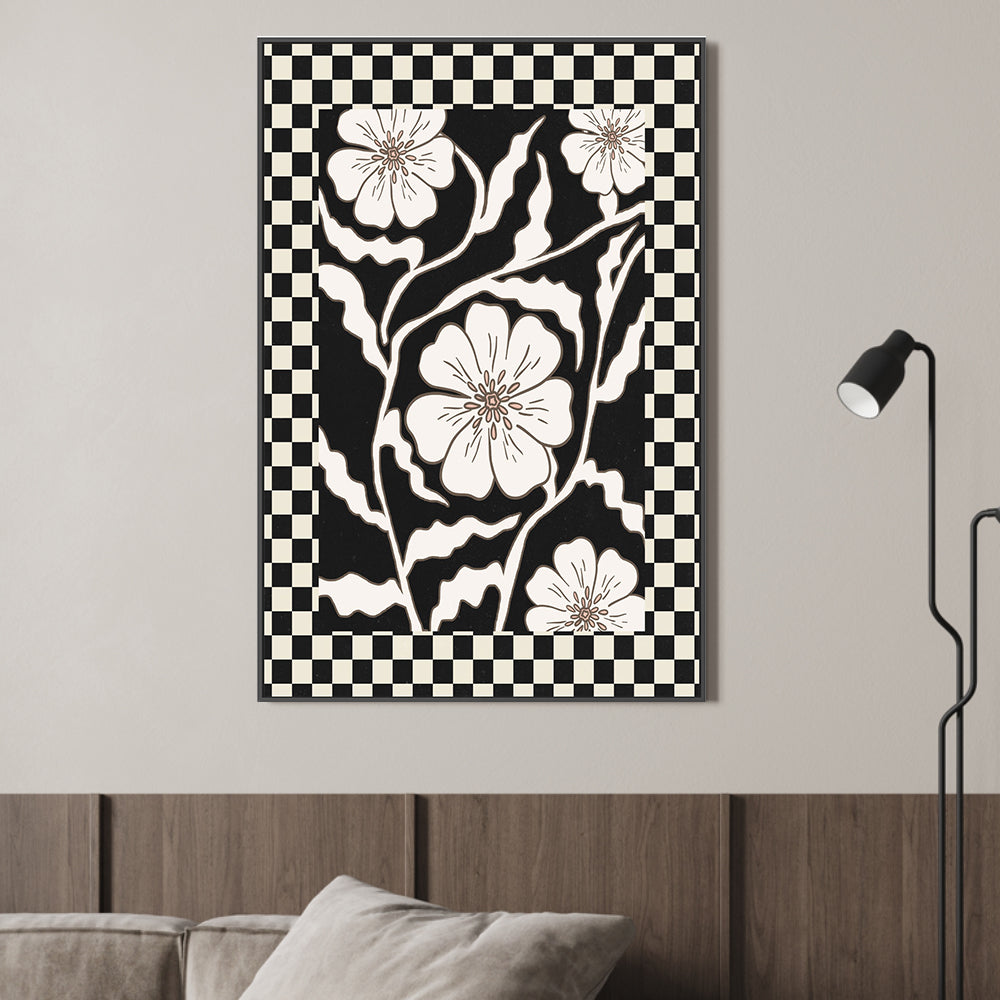 wall-art-print-canvas-poster-framed-Checker Floral, Style E , By Nina Blue-2