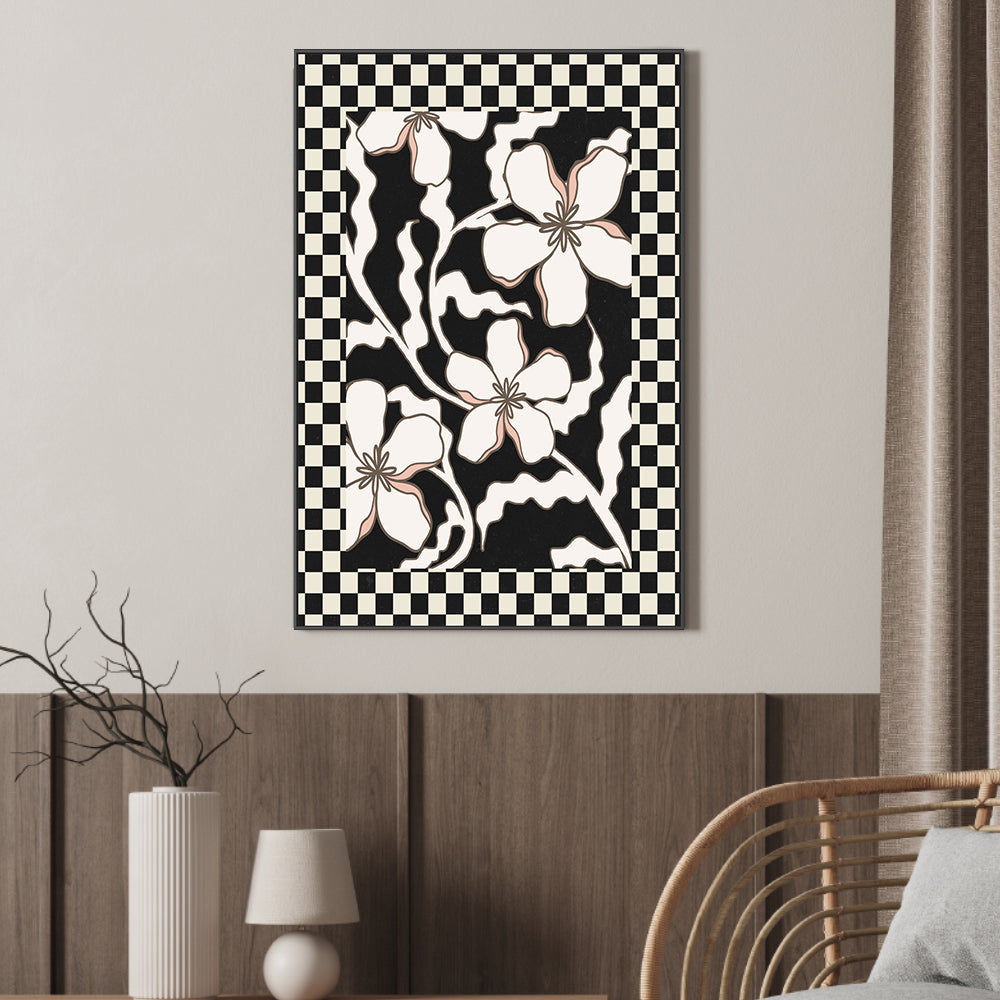 wall-art-print-canvas-poster-framed-Checker Floral, Style F , By Nina Blue-2