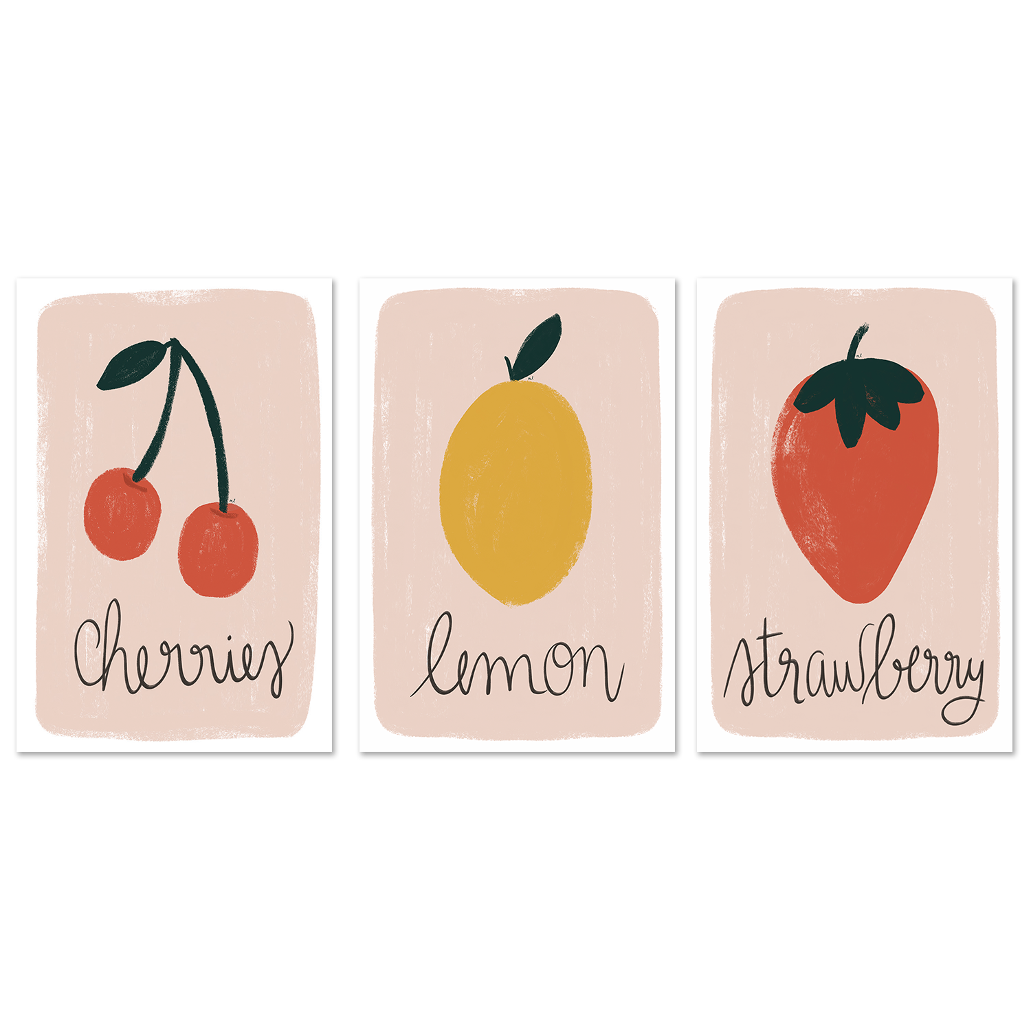 wall-art-print-canvas-poster-framed-Cherries, Lemon and strawberry, Set Of 3 , By Menina Lisboa-1