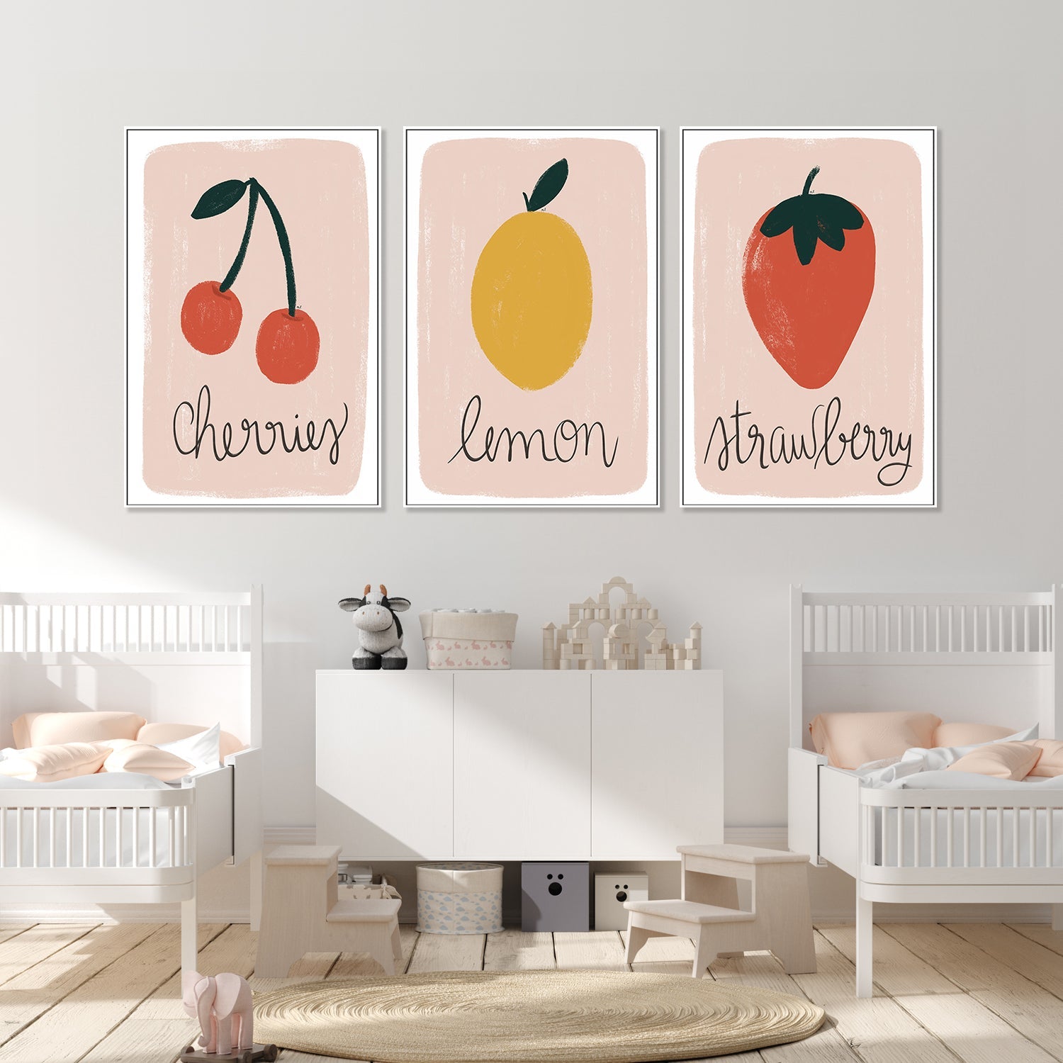 wall-art-print-canvas-poster-framed-Cherries, Lemon and strawberry, Set Of 3 , By Menina Lisboa-2