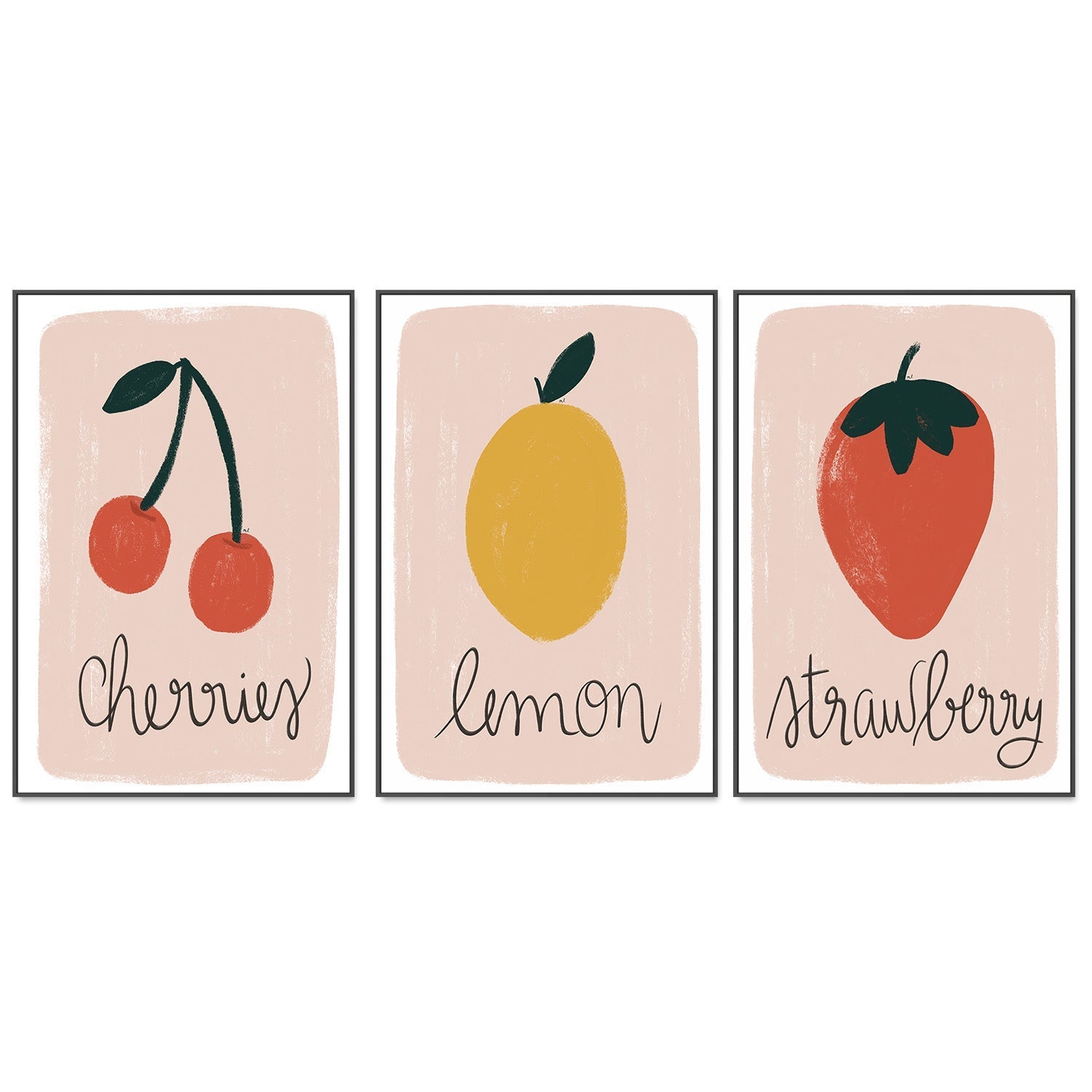 wall-art-print-canvas-poster-framed-Cherries, Lemon and strawberry, Set Of 3 , By Menina Lisboa-3