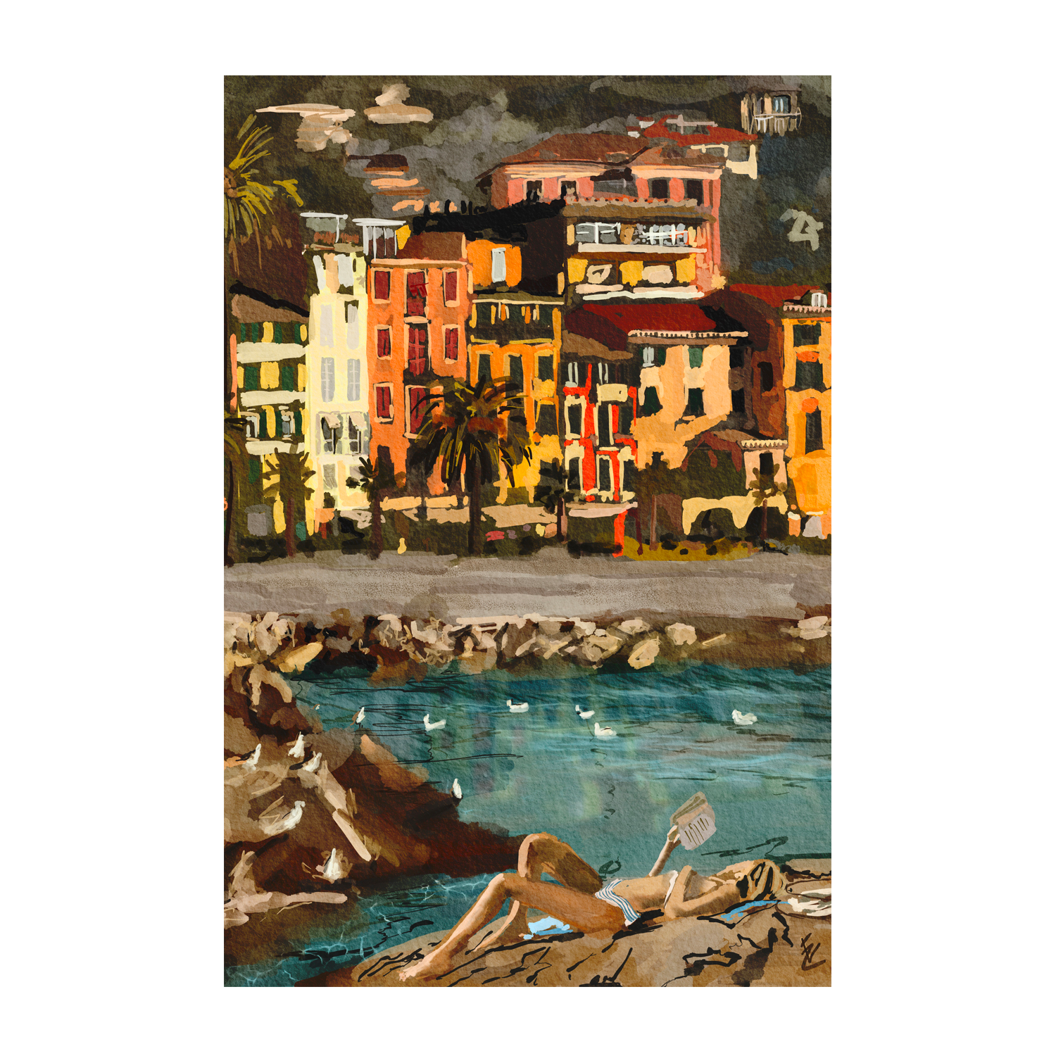 wall-art-print-canvas-poster-framed-Cinque Terre Beach Time , By Ekaterina Zagorska-1