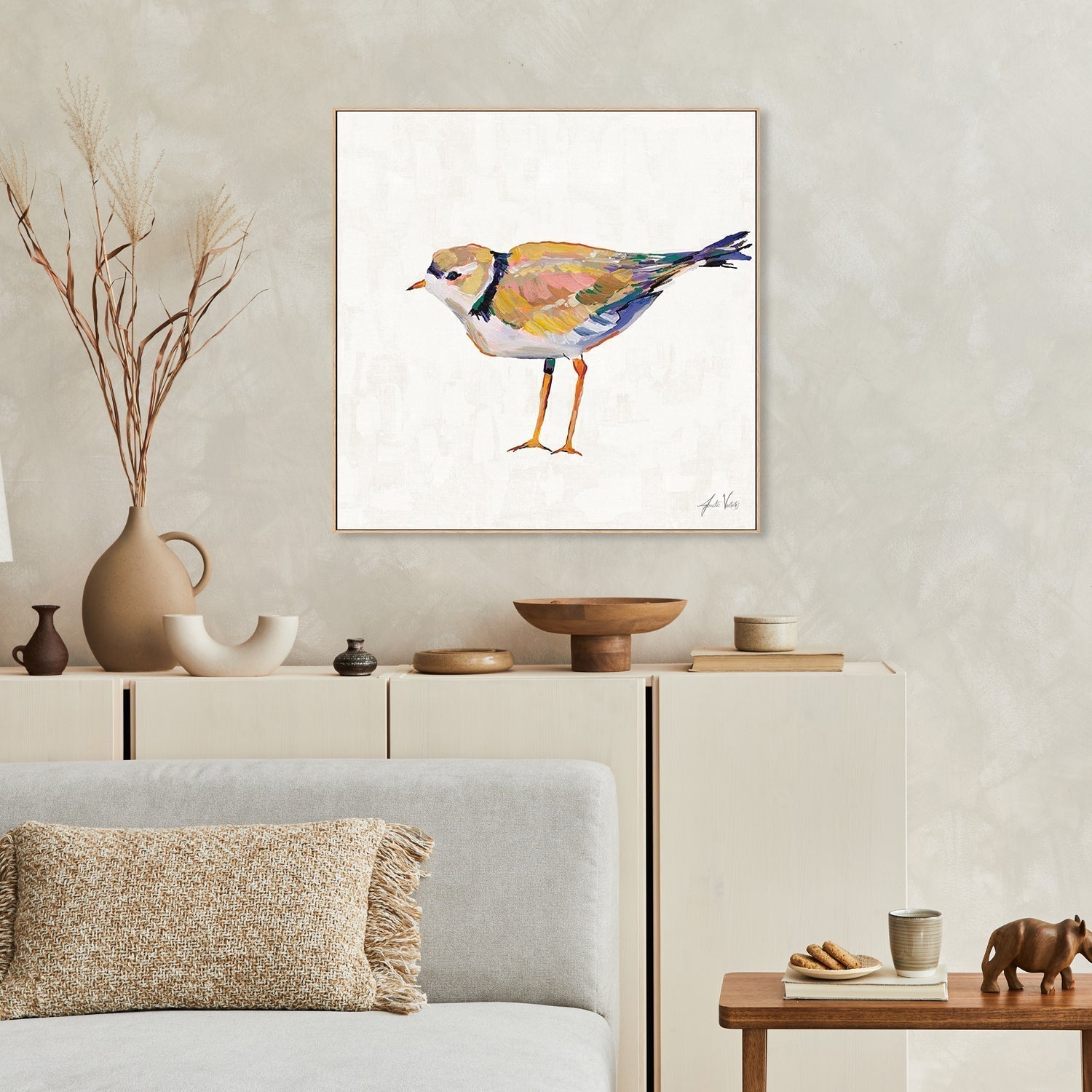 wall-art-print-canvas-poster-framed-Coastal Plover Linen, Style D-by-Jeanette Vertentes-Gioia Wall Art