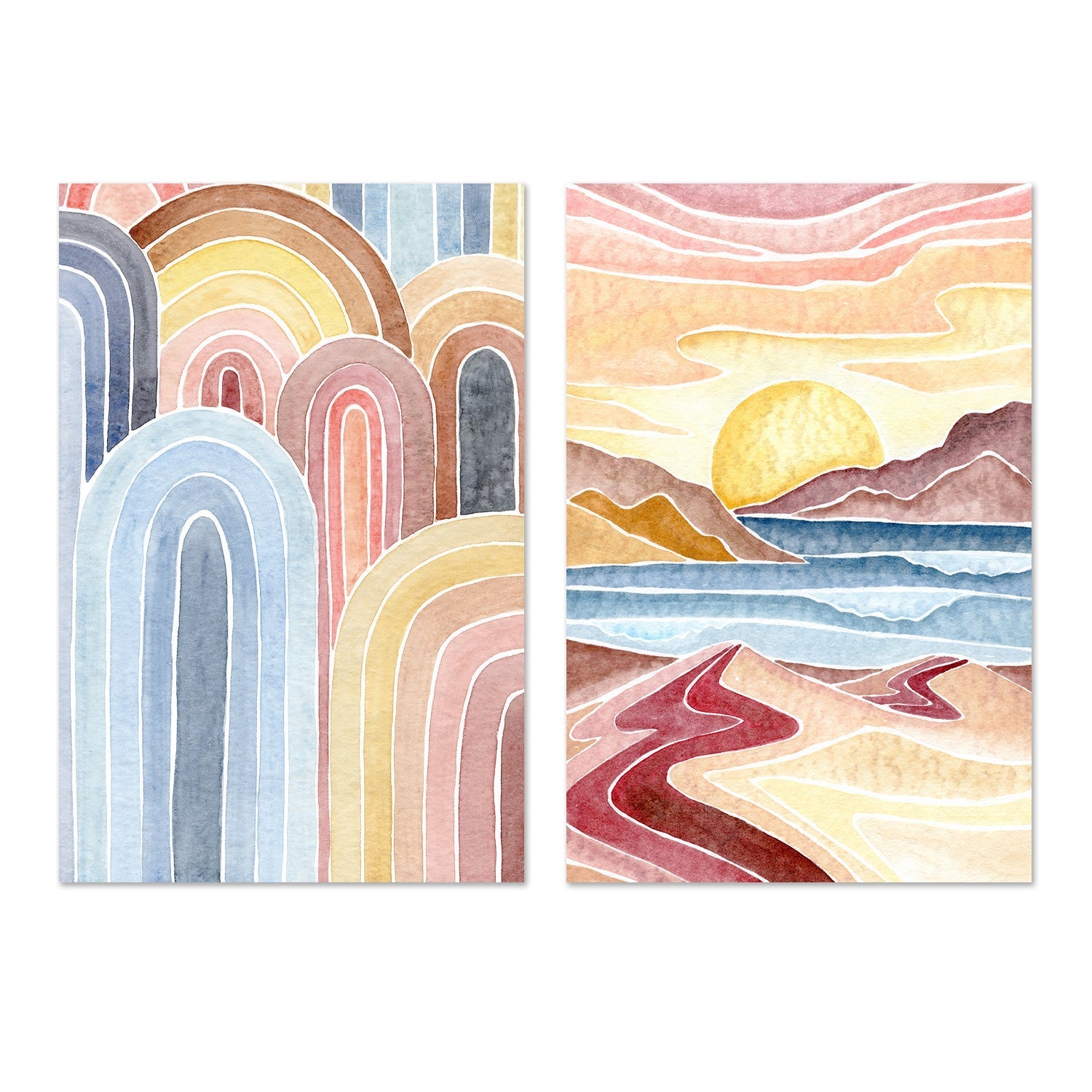 Coloured Arches & Landscape, Set of 2 , By Jessie Mitchelson