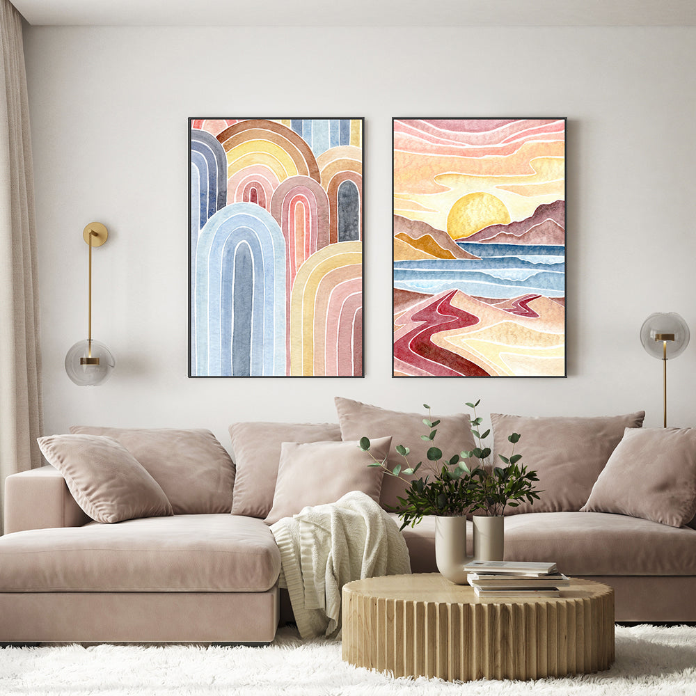 Coloured Arches & Landscape, Set of 2 , By Jessie Mitchelson