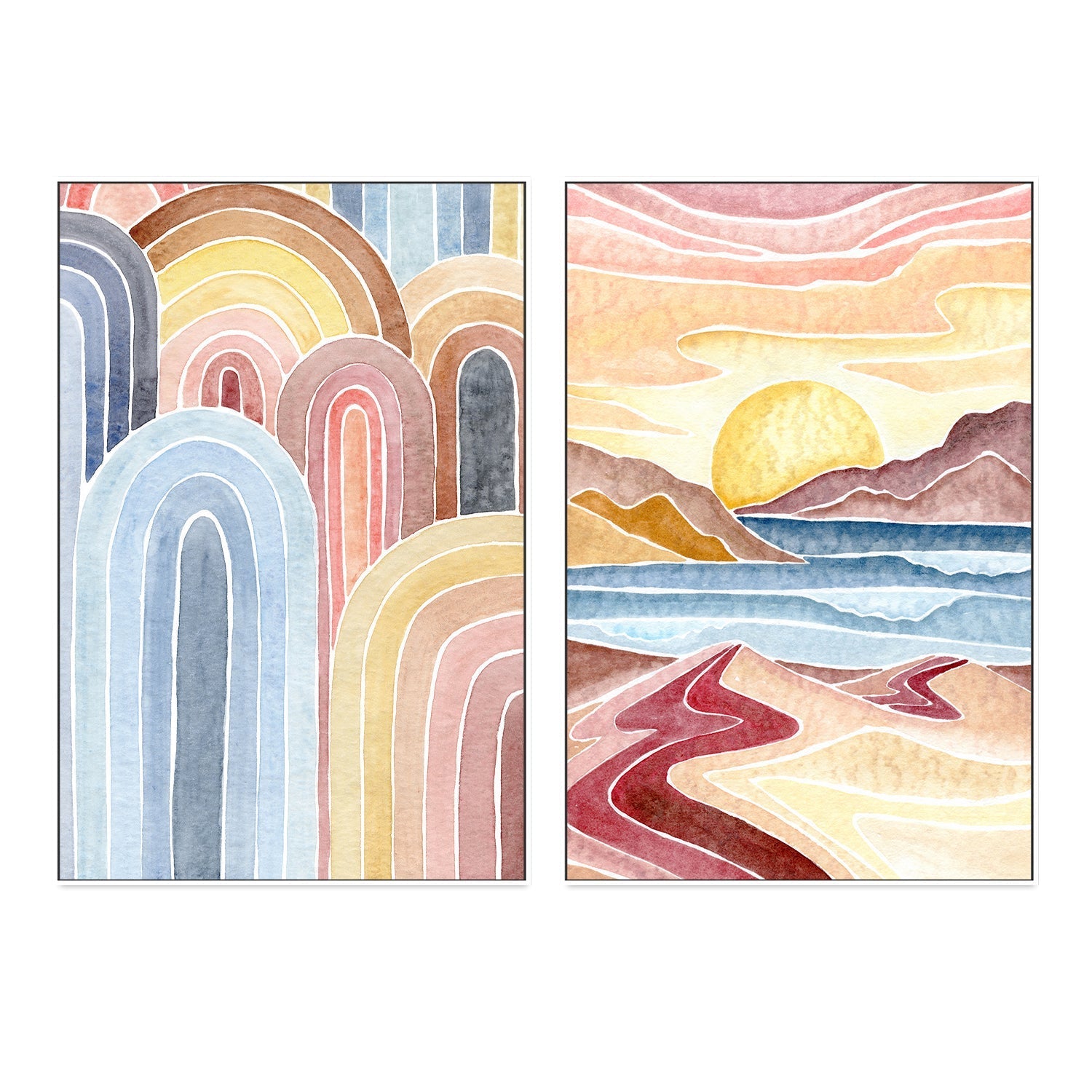 Coloured Arches & Landscape, Set of 2 , By Jessie Mitchelson