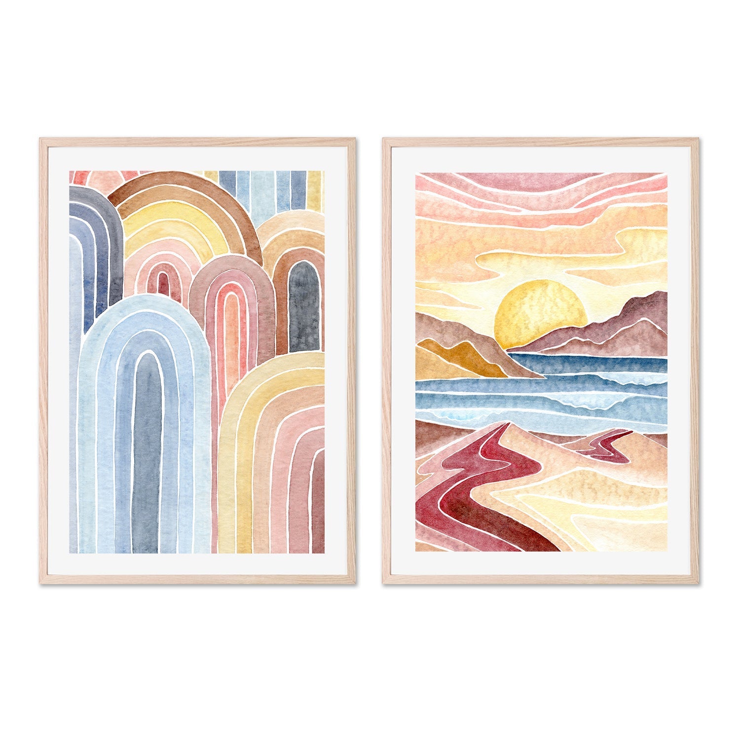 Coloured Arches & Landscape, Set of 2 , By Jessie Mitchelson