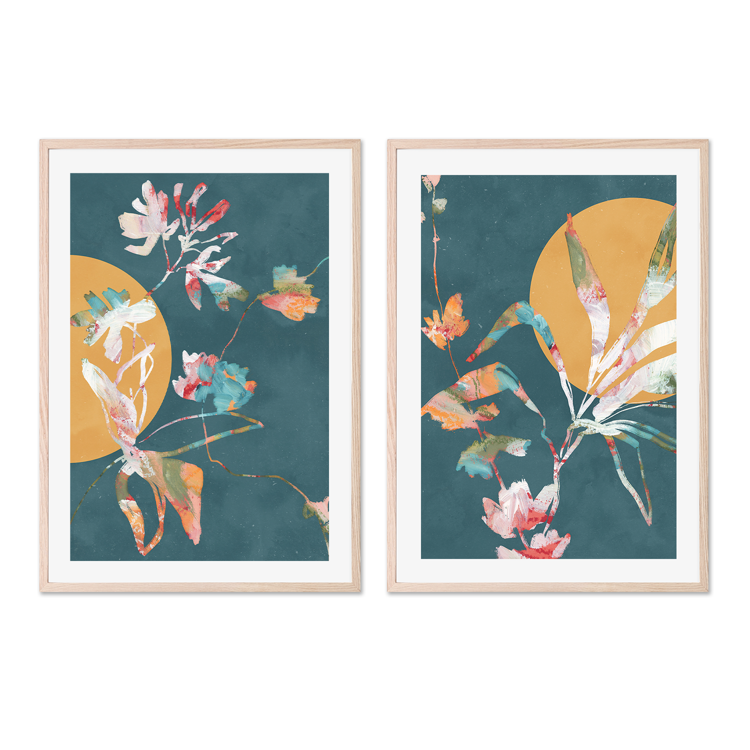 wall-art-print-canvas-poster-framed-Colourful Geometric Botanical, Style A & B, Set Of 2 , By Nina Blue-6