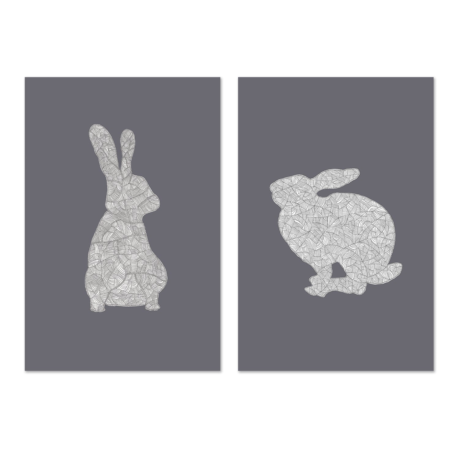 wall-art-print-canvas-poster-framed-Cool Grey Rabbit, Style A & B, Set Of 2 , By Danushka Abeygoda-GIOIA-WALL-ART