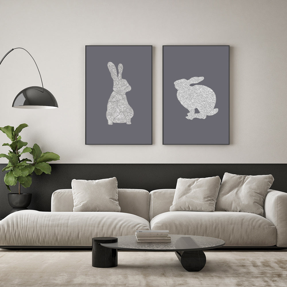 wall-art-print-canvas-poster-framed-Cool Grey Rabbit, Style A & B, Set Of 2 , By Danushka Abeygoda-GIOIA-WALL-ART