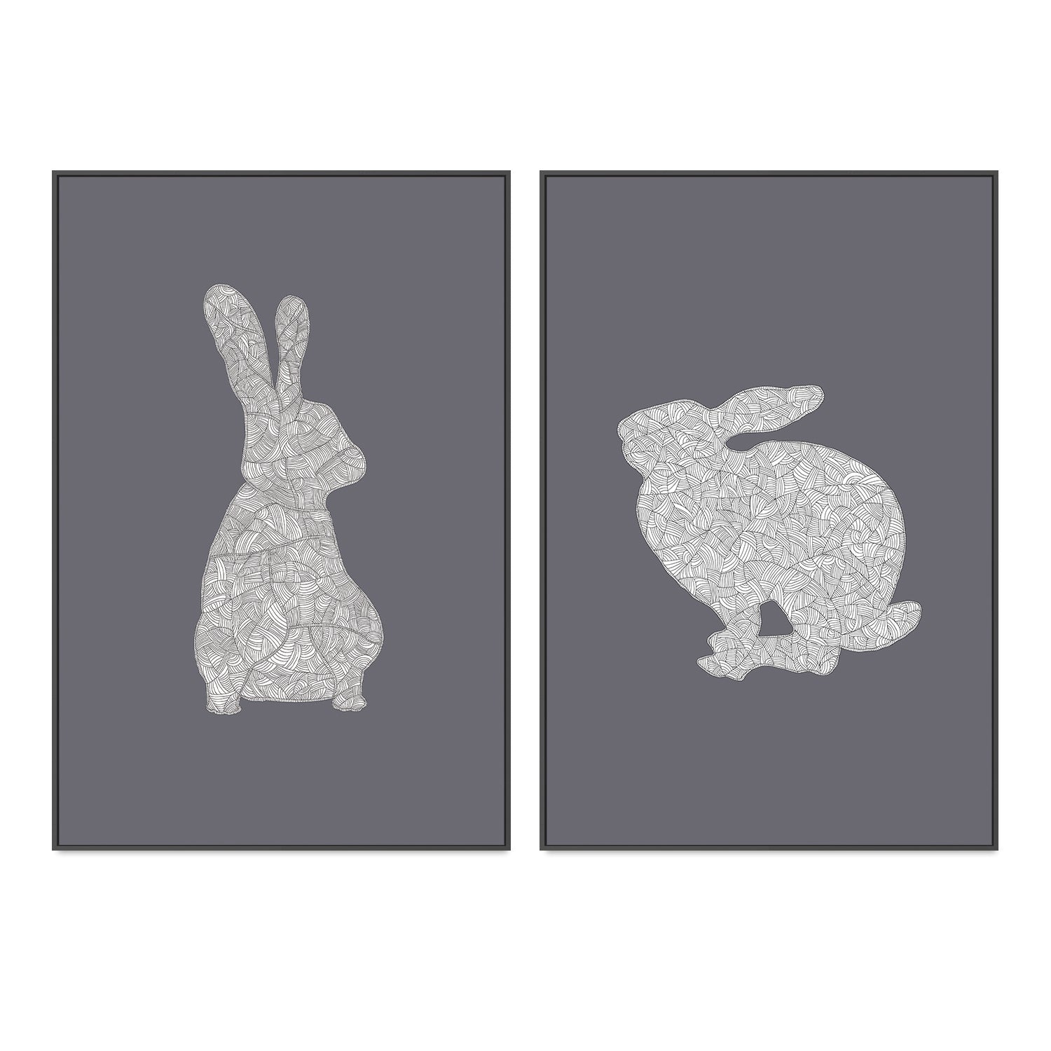 wall-art-print-canvas-poster-framed-Cool Grey Rabbit, Style A & B, Set Of 2 , By Danushka Abeygoda-GIOIA-WALL-ART