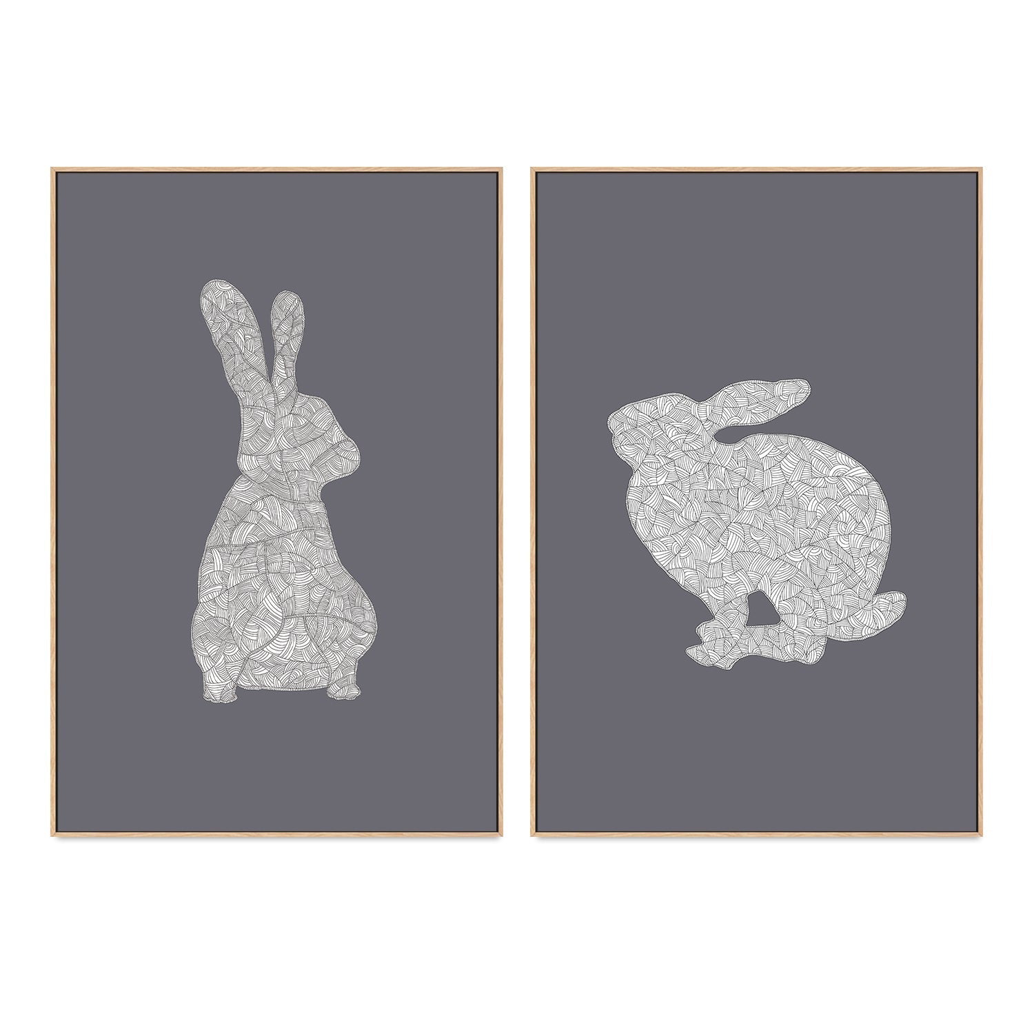 wall-art-print-canvas-poster-framed-Cool Grey Rabbit, Style A & B, Set Of 2 , By Danushka Abeygoda-GIOIA-WALL-ART