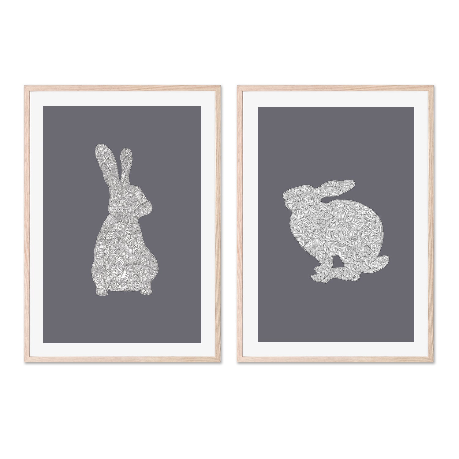 wall-art-print-canvas-poster-framed-Cool Grey Rabbit, Style A & B, Set Of 2 , By Danushka Abeygoda-GIOIA-WALL-ART