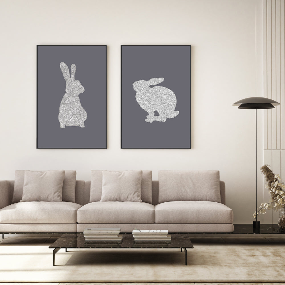 wall-art-print-canvas-poster-framed-Cool Grey Rabbit, Style A & B, Set Of 2 , By Danushka Abeygoda-GIOIA-WALL-ART