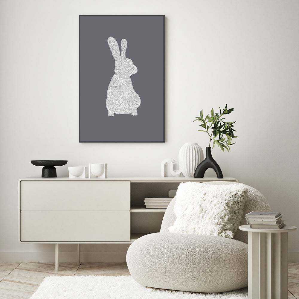 wall-art-print-canvas-poster-framed-Cool Grey Rabbit, Style A , By Danushka Abeygoda-GIOIA-WALL-ART