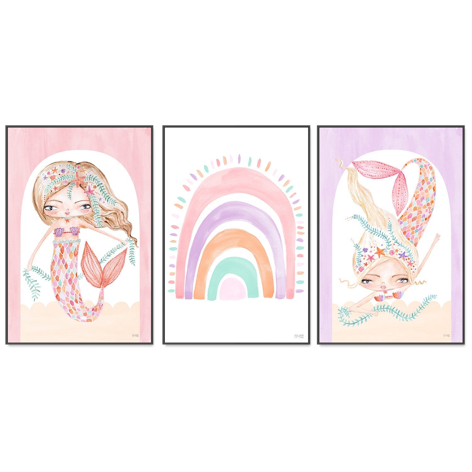 wall-art-print-canvas-poster-framed-Coral Mermaid, Set of 3 , By Pip and Phee-3