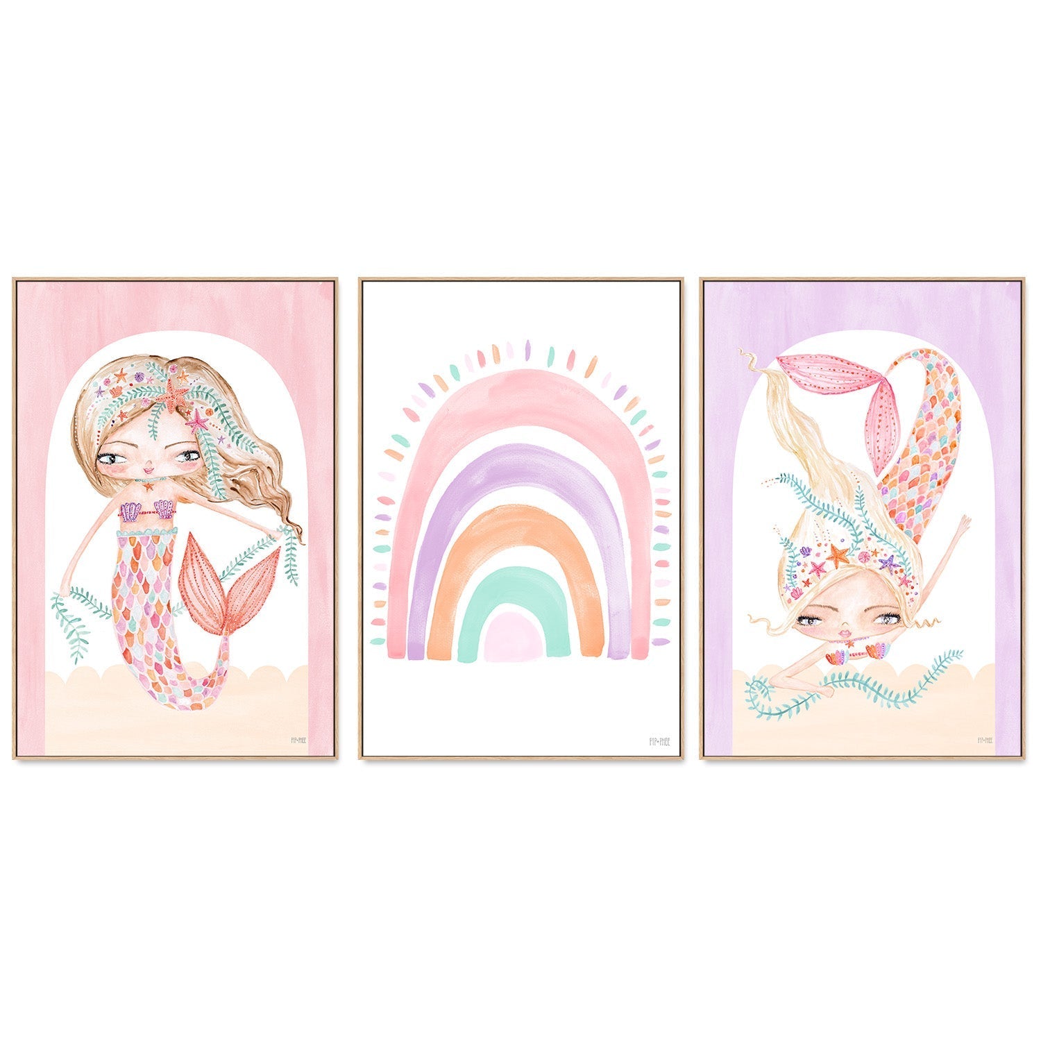 wall-art-print-canvas-poster-framed-Coral Mermaid, Set of 3 , By Pip and Phee-4