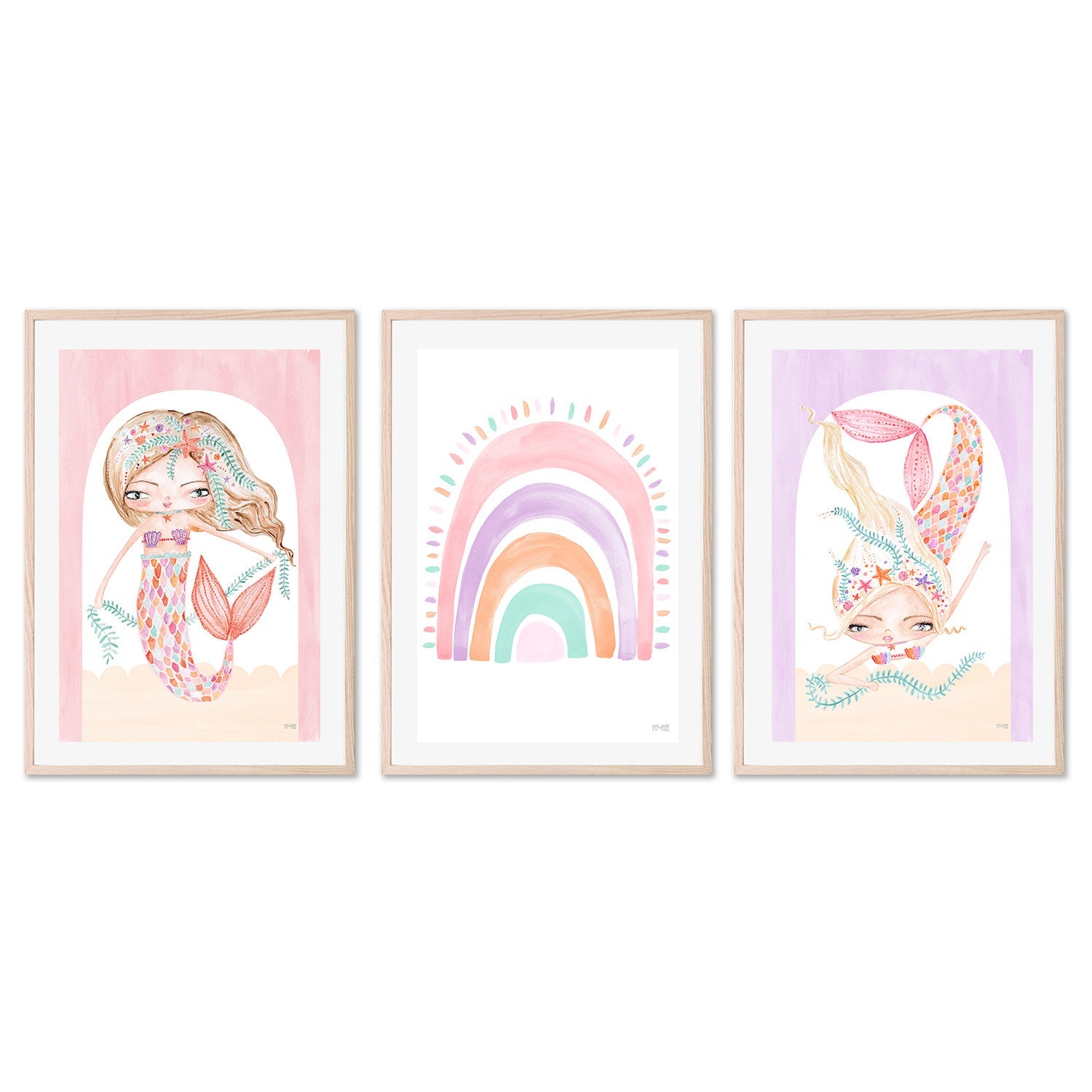 wall-art-print-canvas-poster-framed-Coral Mermaid, Set of 3 , By Pip and Phee-6