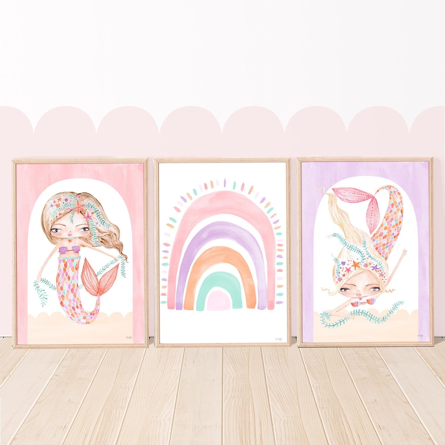 wall-art-print-canvas-poster-framed-Coral Mermaid, Set of 3 , By Pip and Phee-8