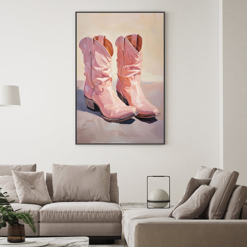 wall-art-print-canvas-poster-framed-Cowgirl's Pastel Pink Boots , By Lady Hana-2