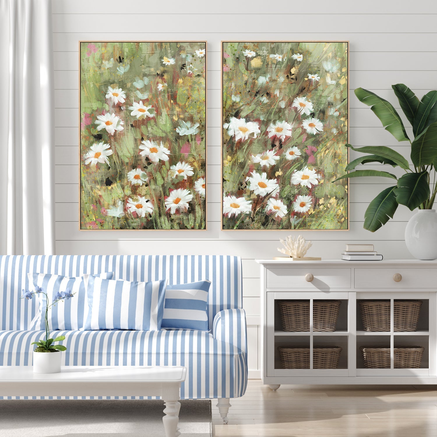 wall-art-print-canvas-poster-framed-Daisy Field, Style A & B, Set Of 2 , By Nina Blue-2