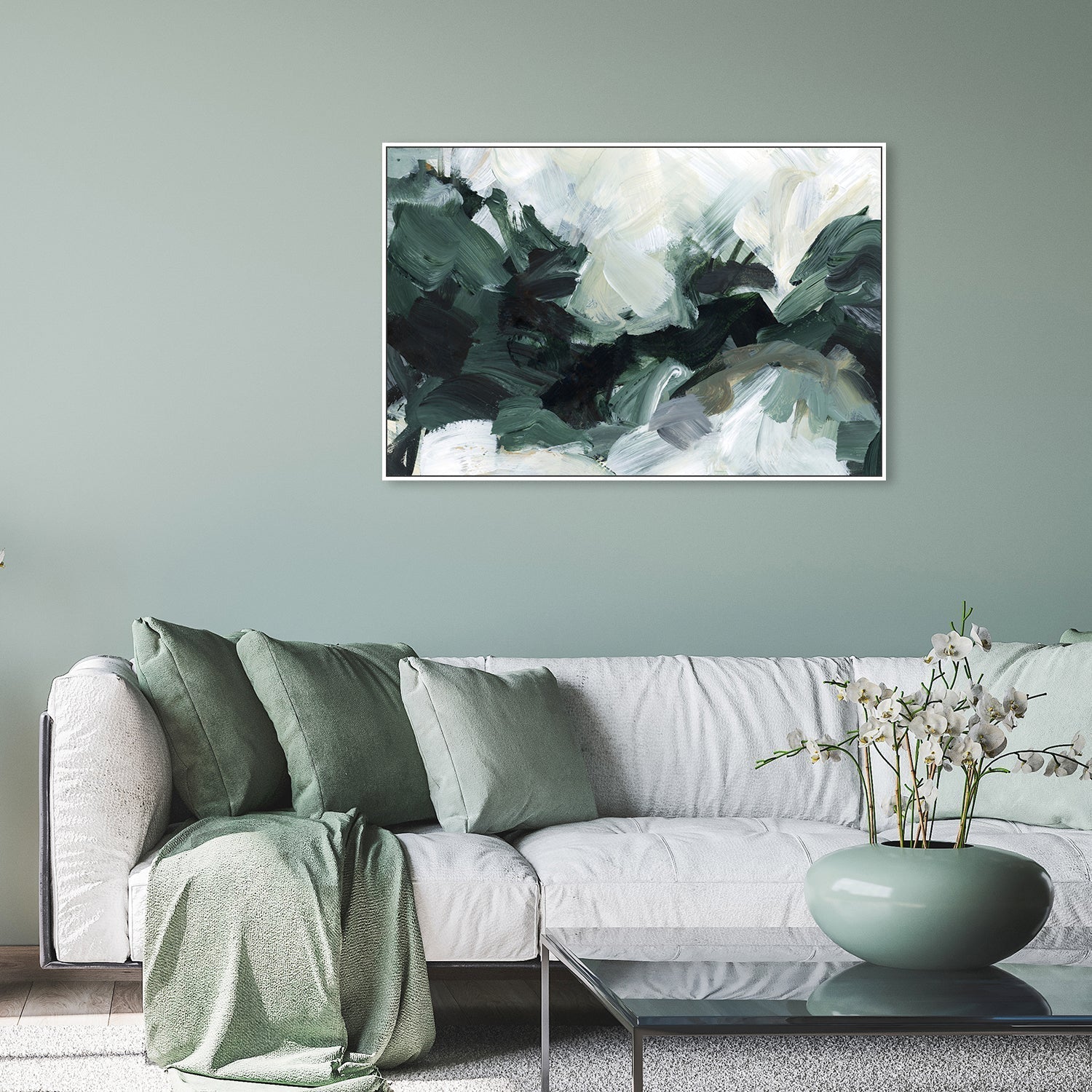 wall-art-print-canvas-poster-framed-Dark Green Abstract Landscape-by-Emily Wood-Gioia Wall Art