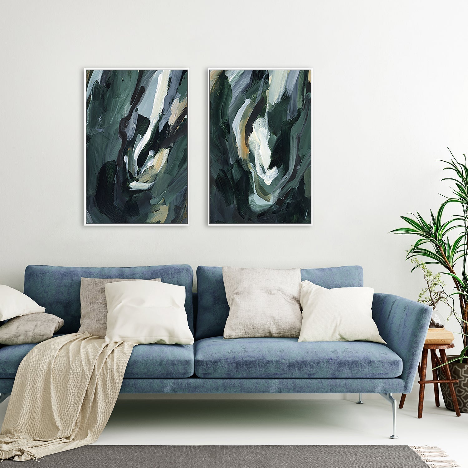 wall-art-print-canvas-poster-framed-Dark Green Abstract, Set Of 2-by-Emily Wood-Gioia Wall Art