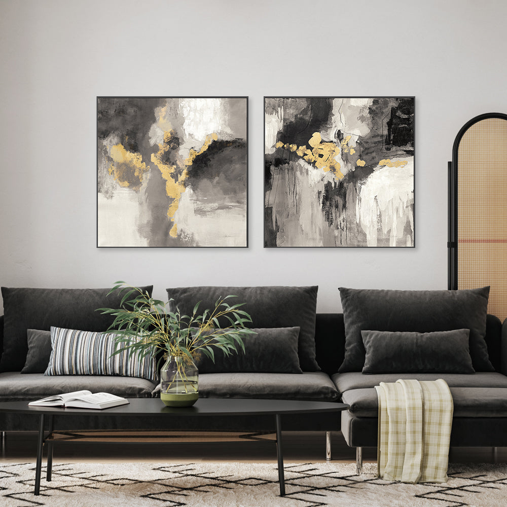 wall-art-print-canvas-poster-framed-Deep Gold Abstract, Style A & B, Set Of 2 , By Silvia Vassileva-GIOIA-WALL-ART