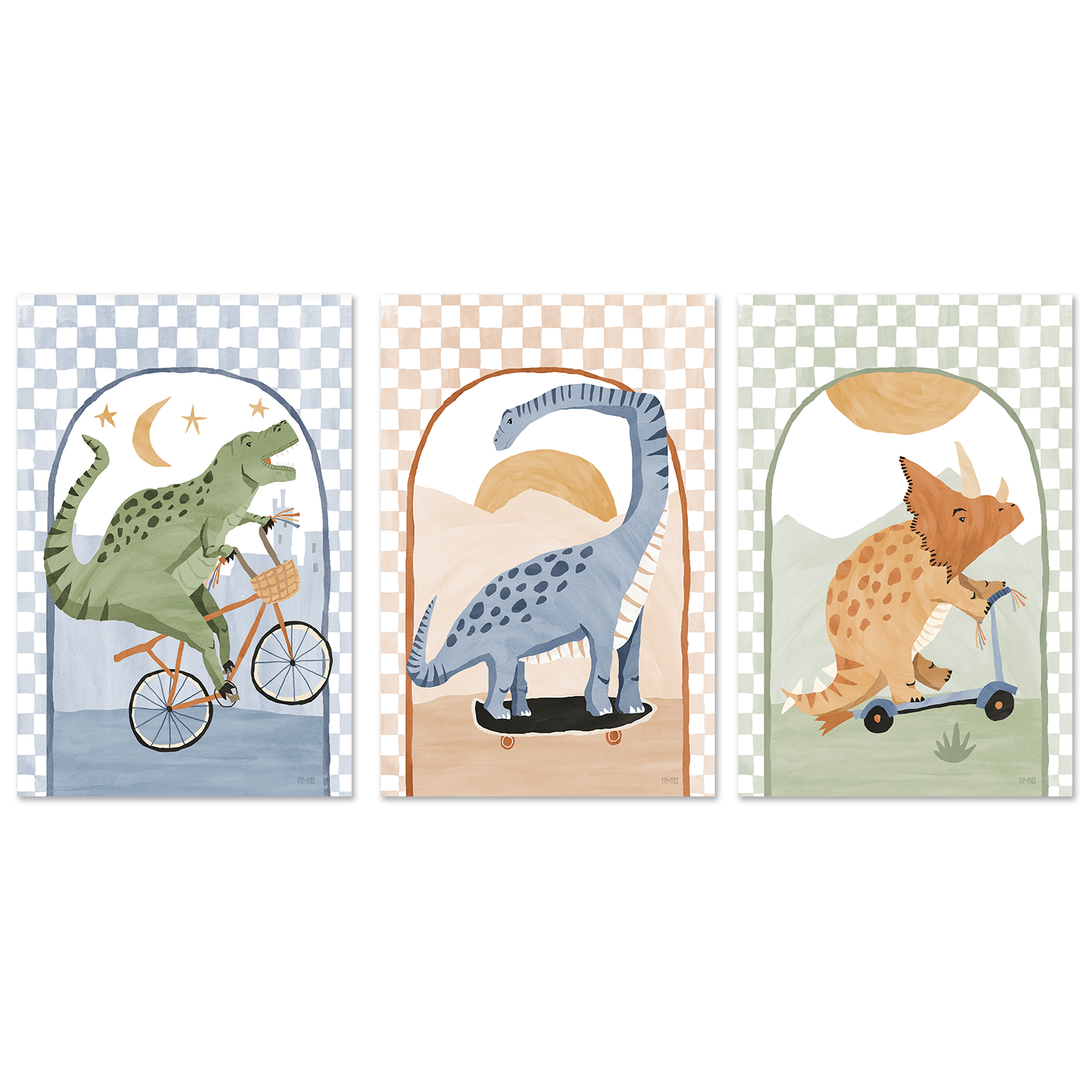 wall-art-print-canvas-poster-framed-Dino Riders, Set of 3 , By Pip and Phee-1