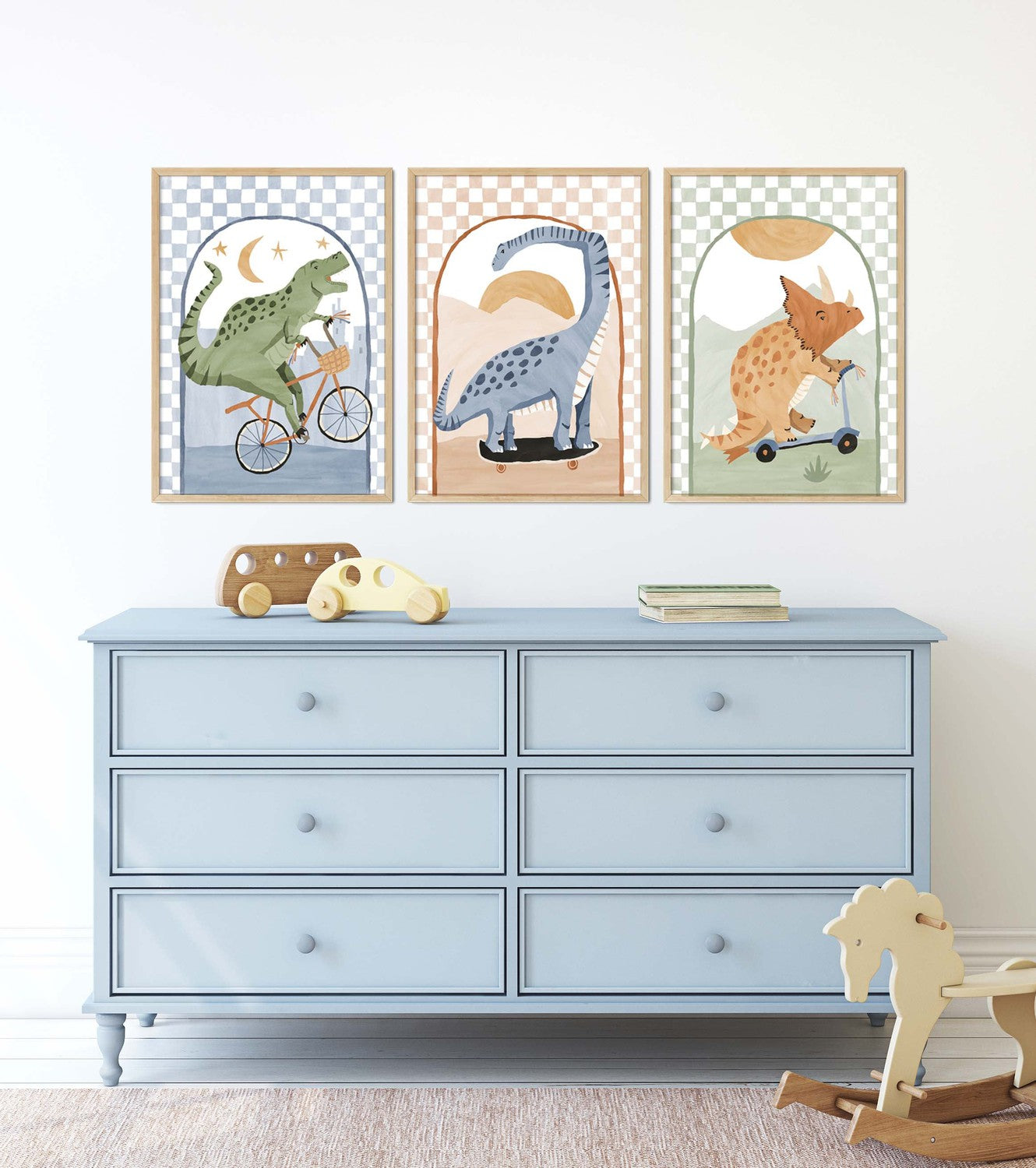 wall-art-print-canvas-poster-framed-Dino Riders, Set of 3 , By Pip and Phee-2