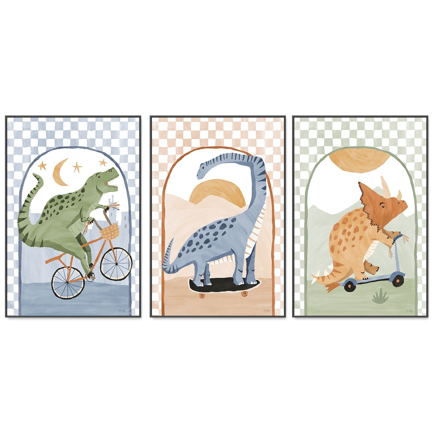 wall-art-print-canvas-poster-framed-Dino Riders, Set of 3 , By Pip and Phee-3