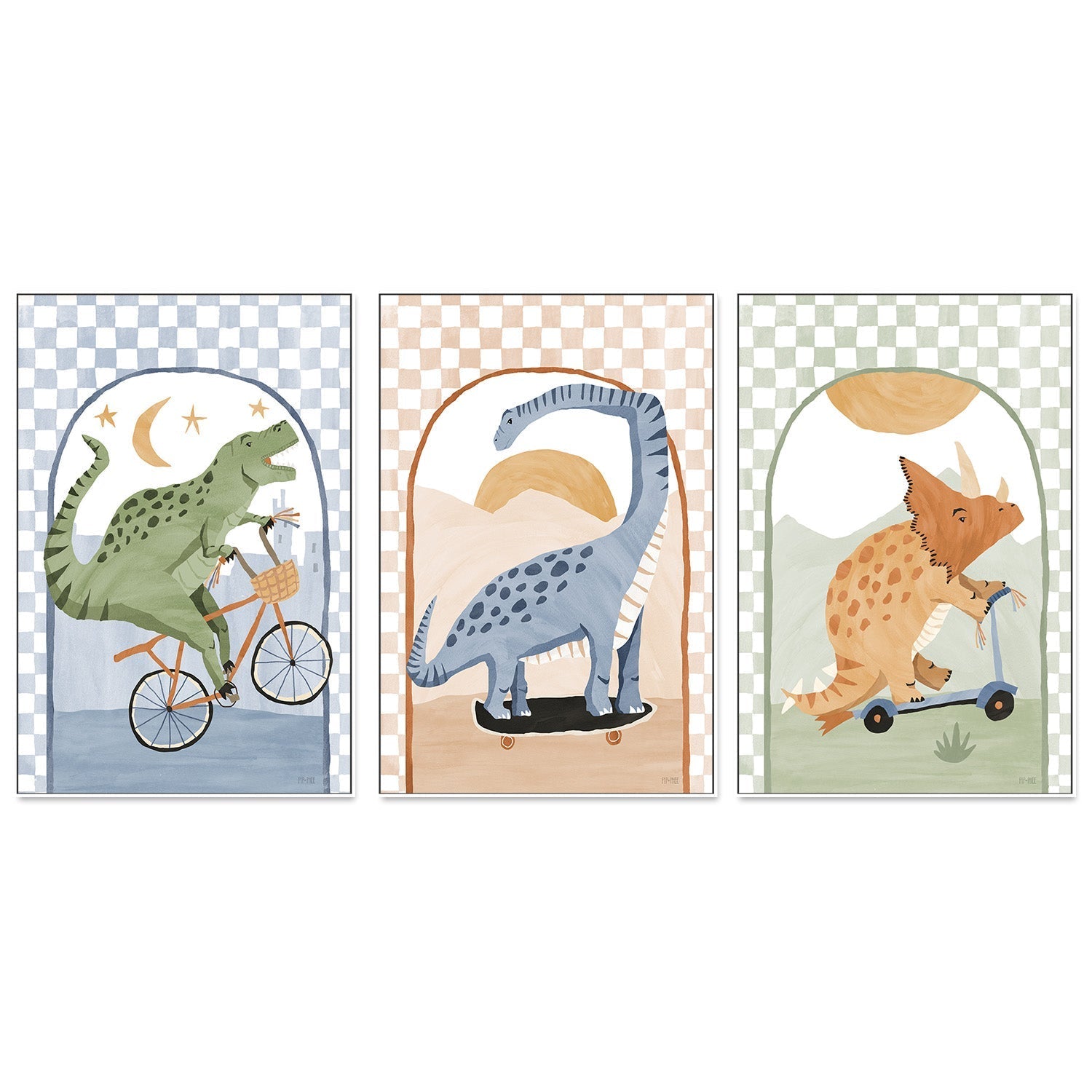 wall-art-print-canvas-poster-framed-Dino Riders, Set of 3 , By Pip and Phee-5