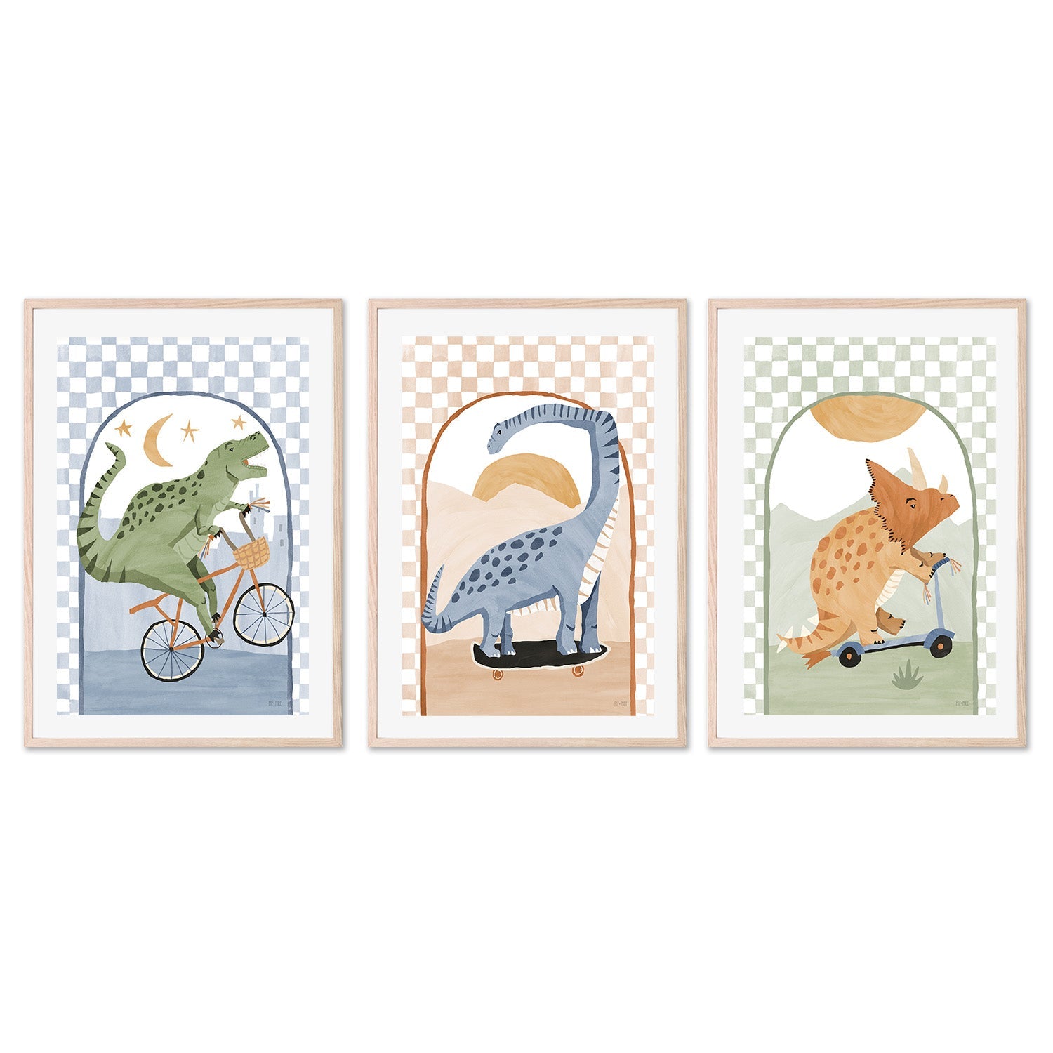 wall-art-print-canvas-poster-framed-Dino Riders, Set of 3 , By Pip and Phee-6