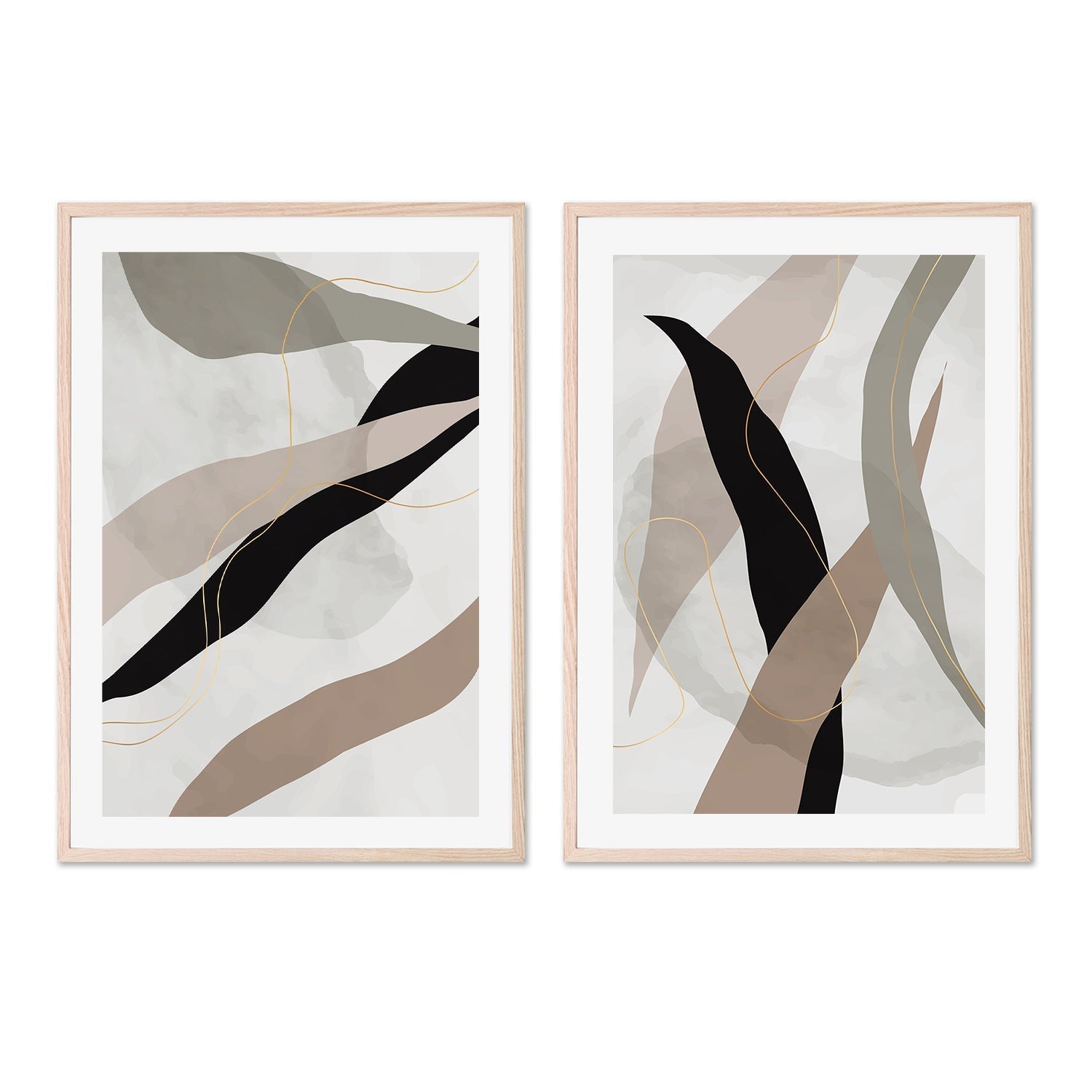 wall-art-print-canvas-poster-framed-Earthy Leaves, Style C & D, Set of 2-GIOIA-WALL-ART