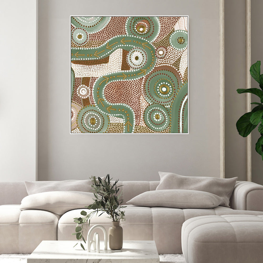 wall-art-print-canvas-poster-framed-Emu Dreaming, Green and Brown Colour , By Domica Hill-2