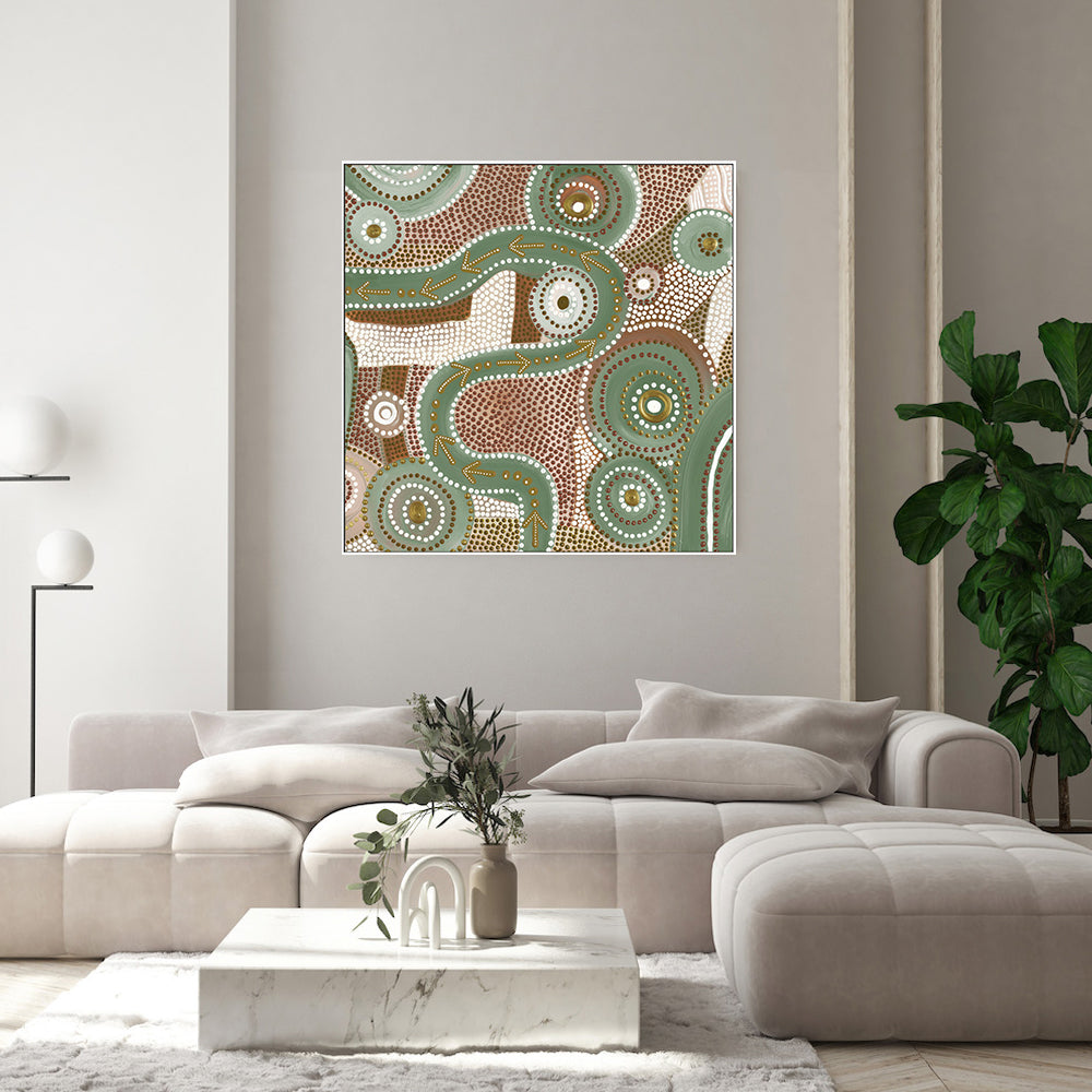 wall-art-print-canvas-poster-framed-Emu Dreaming, Green and Brown Colour , By Domica Hill-7