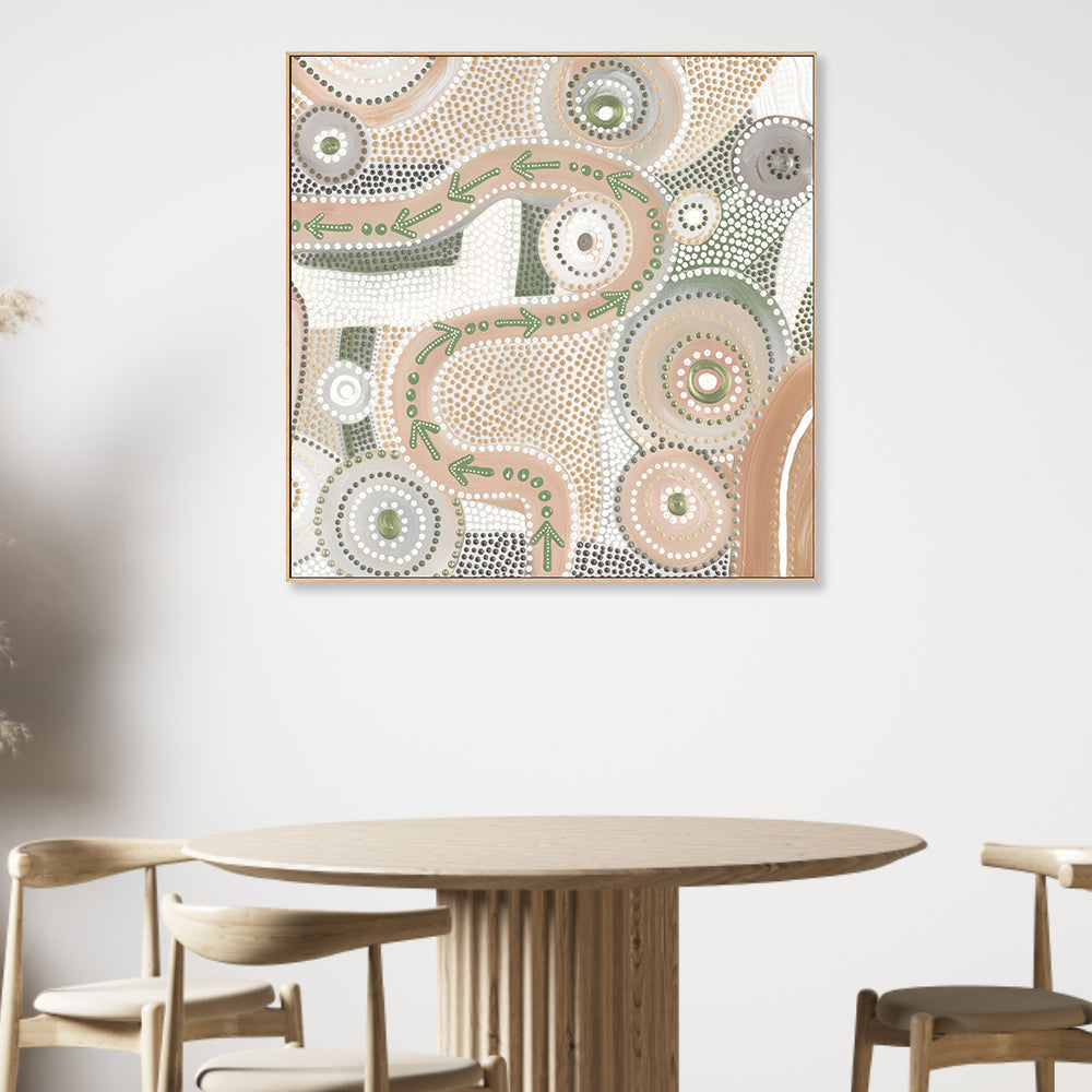 wall-art-print-canvas-poster-framed-Emu Dreaming, Light Peach and Green Colour , By Domica Hill-2